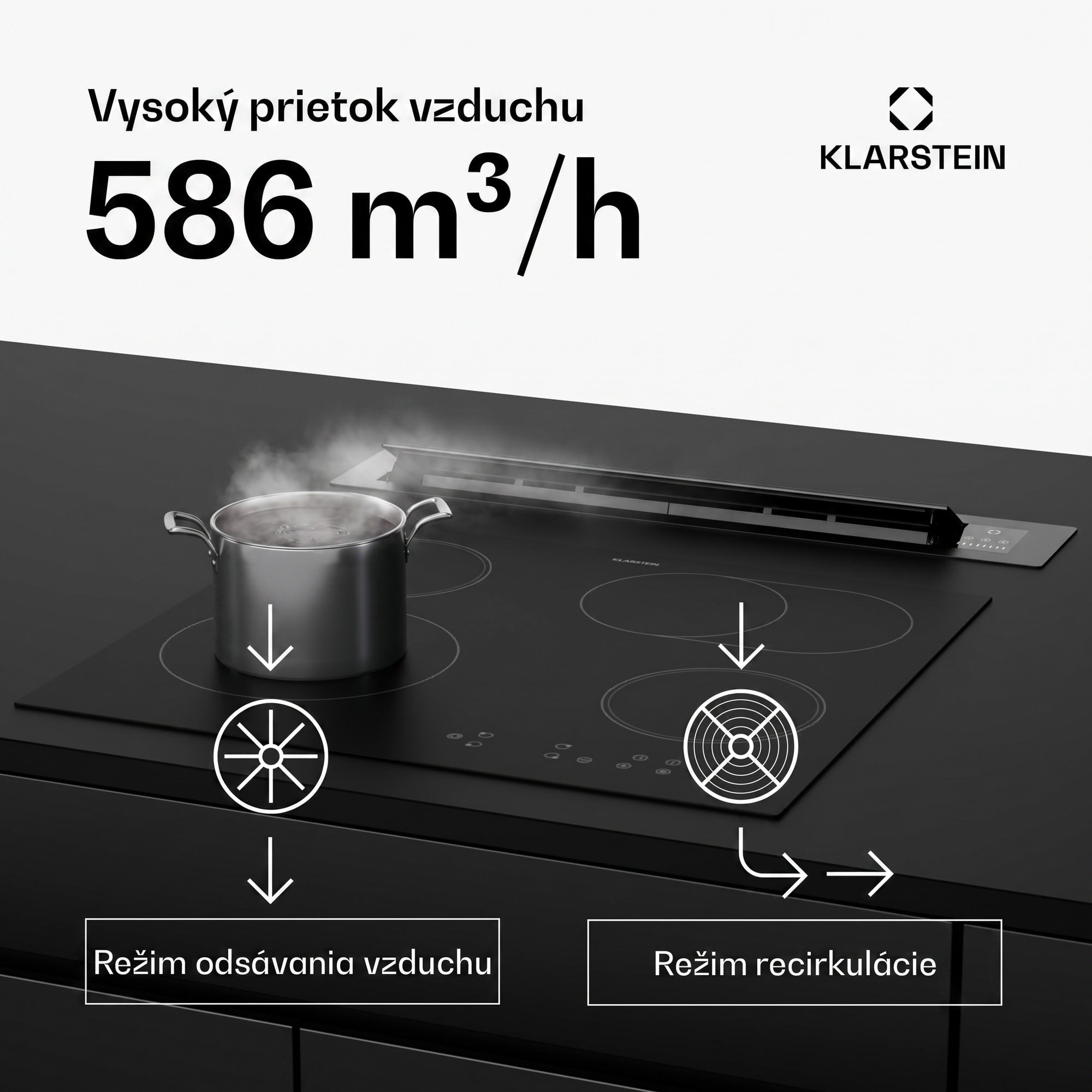 Klarstein Brisa digestor, výsuvný, 586 m³/h, A+, LED, 51 dB, režim odsávania/recirkulácie – Obrázok 4