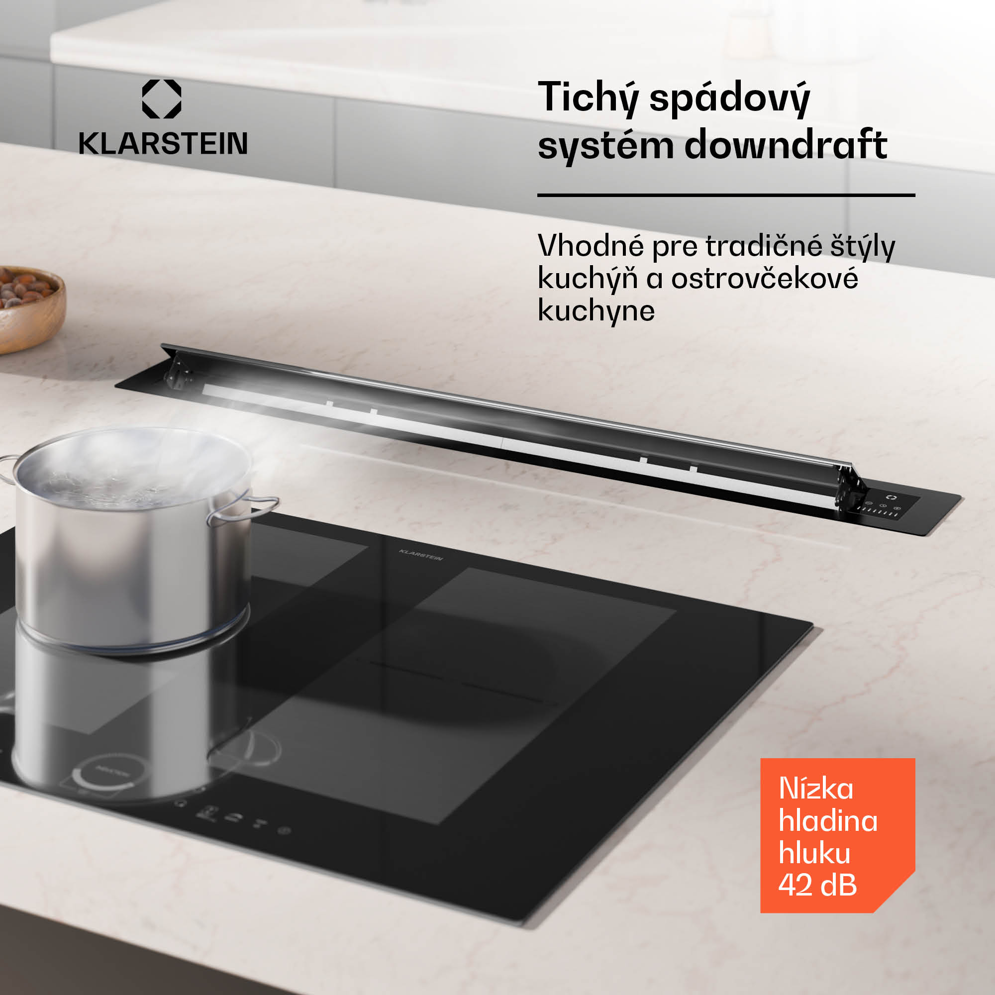 Klarstein Brisa digestor, výsuvný, 708 m³/h, A+, LED, 42 dB, režim odsávania/recirkulácie – Obrázok 2