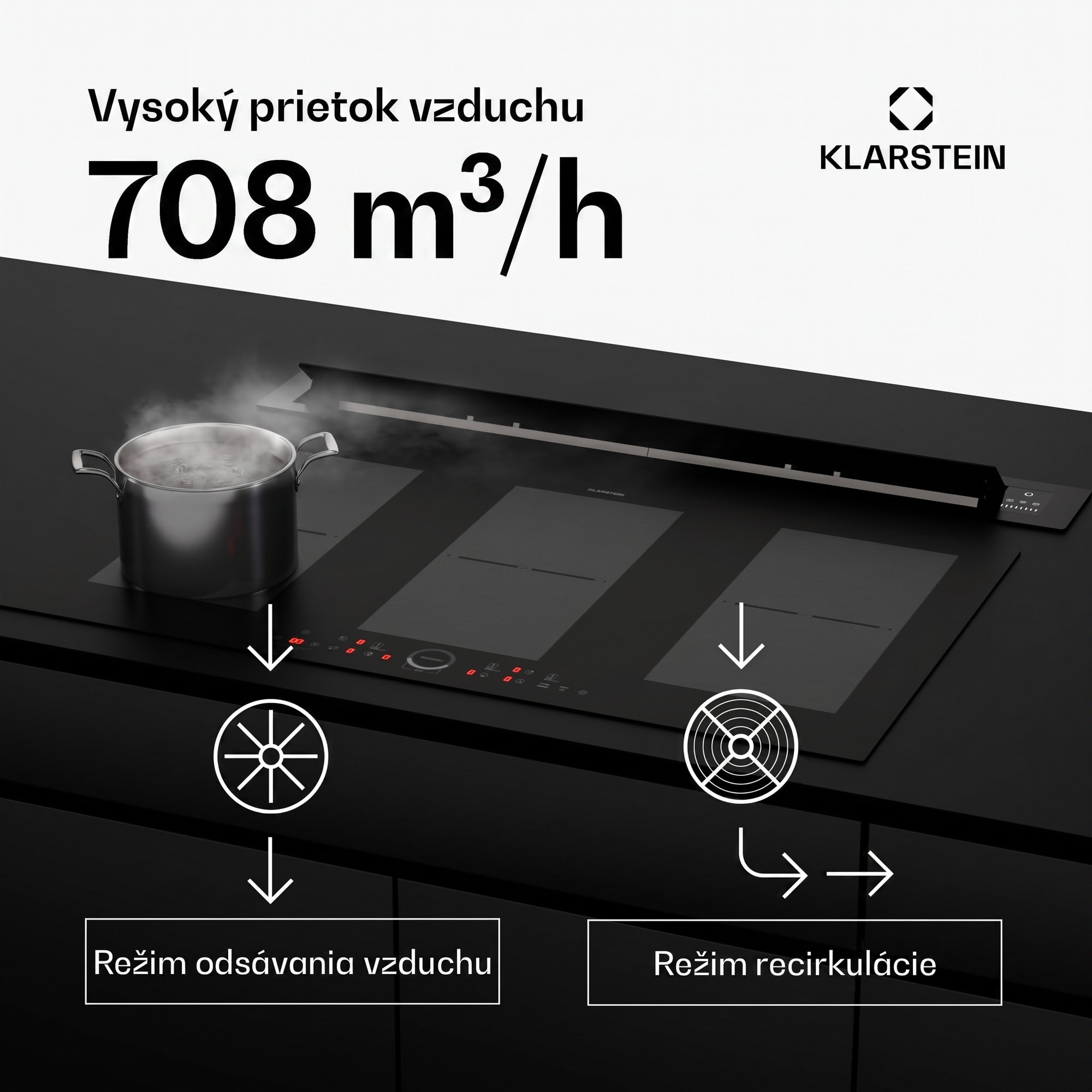Klarstein Brisa digestor, výsuvný, 708 m³/h, A+, LED, 42 dB, režim odsávania/recirkulácie – Obrázok 4