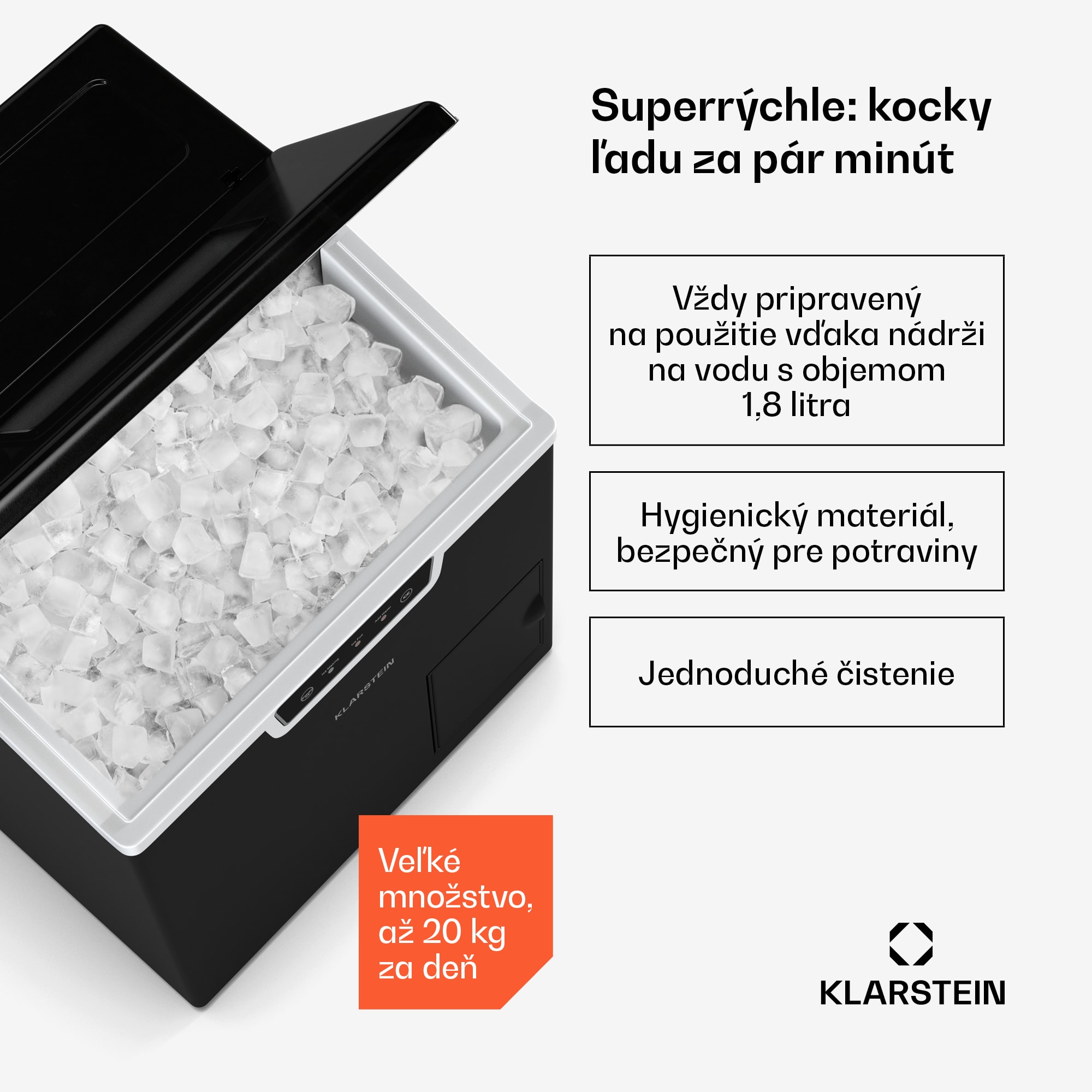 Klarstein Icefestival Cube priemyselný výrobník kociek ľadu, 400W, 1,8 litra, 20 kg/24 h – Obrázok 2