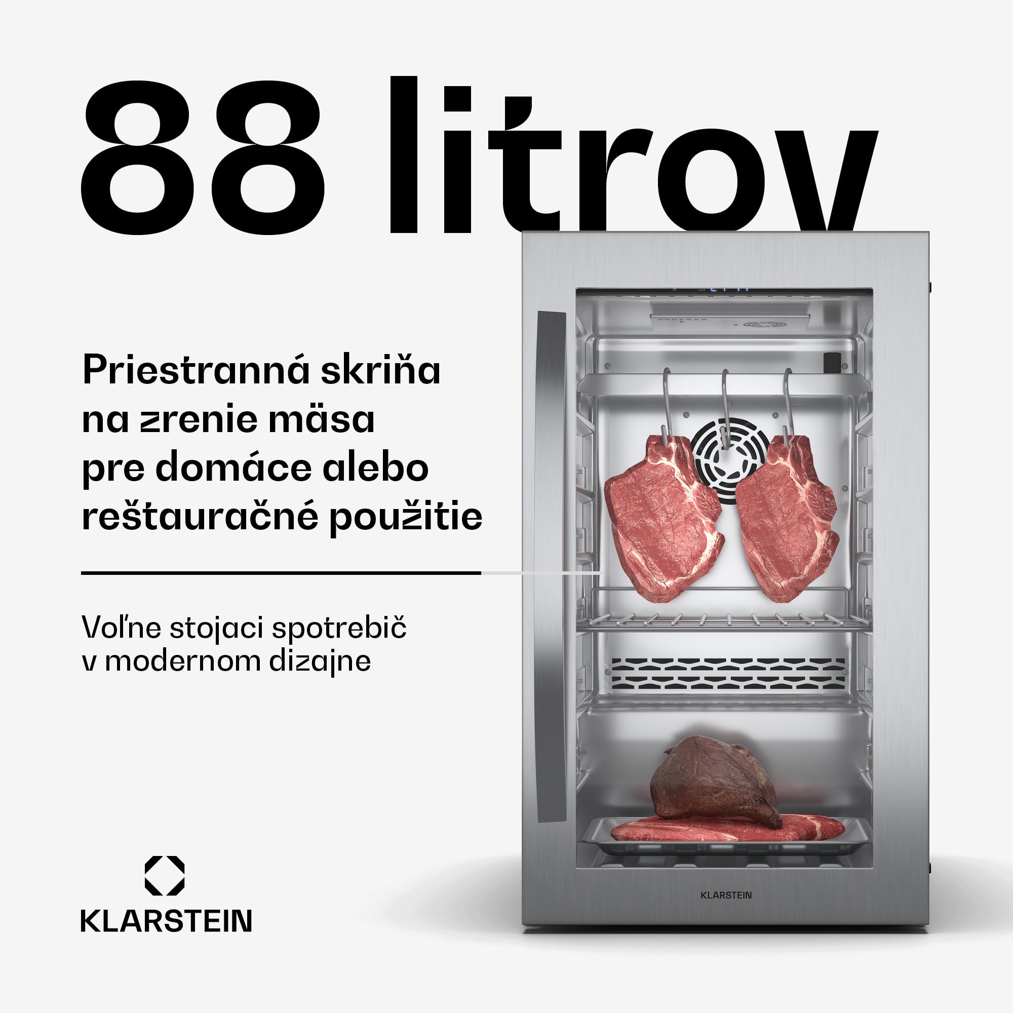 Klarstein Steakhouse skriňa na zrenie mäsa, 88 L, antibakteriálna, LED, dotykové ovládanie, regulácia vlhkosti – Obrázok 2