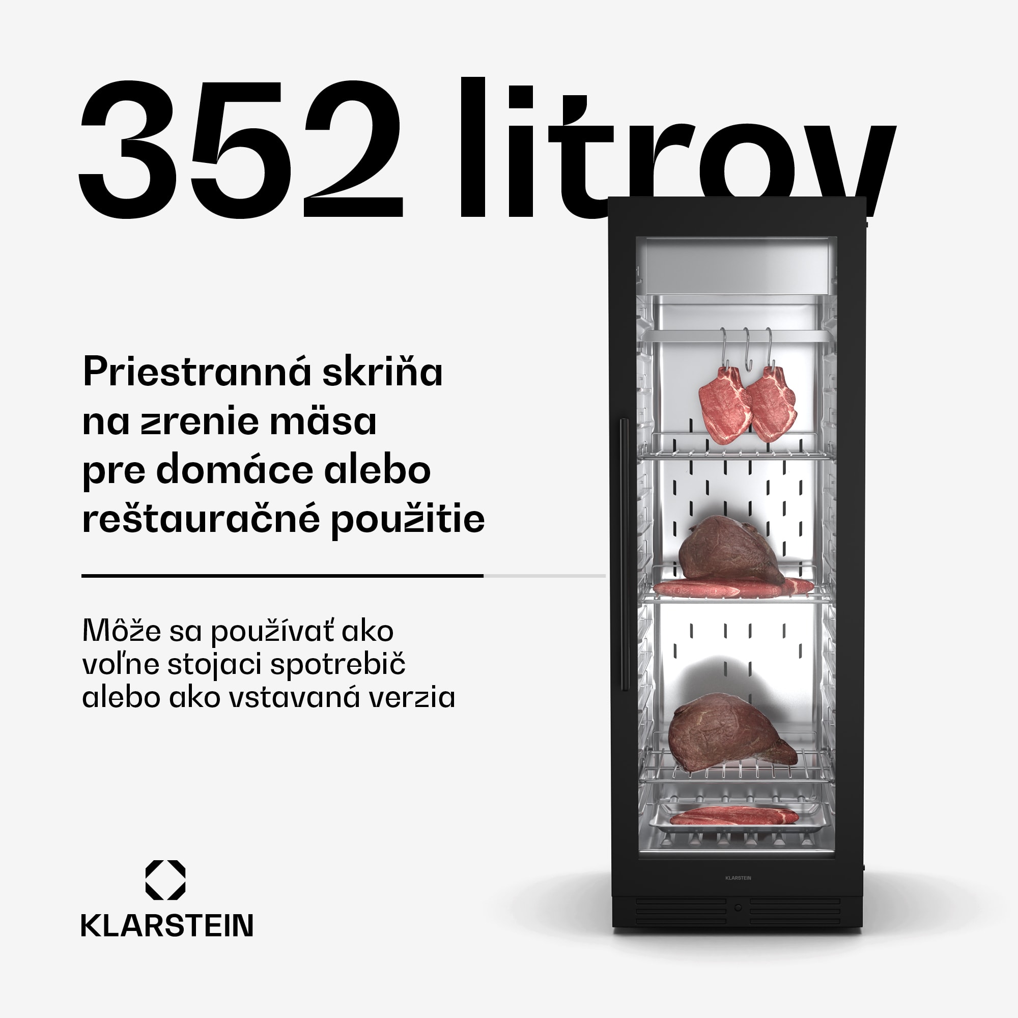 Klarstein Steakhouse skriňa na zrenie mäsa, 352 L, antibakteriálna, LED, dotykové ovládanie, regulácia vlhkosti – Obrázok 2