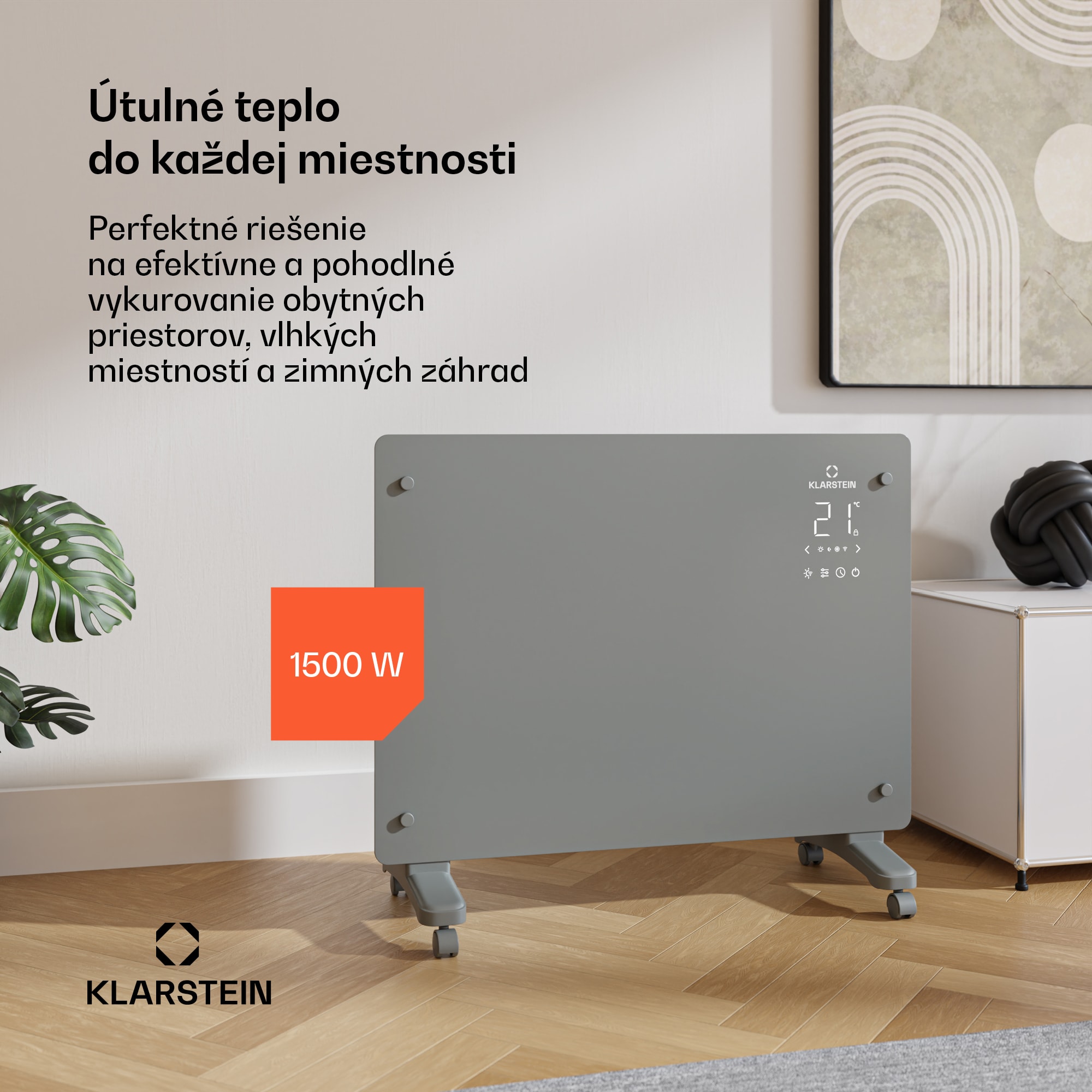 Klarstein Bansin Crystal Smart Kovektor 1500, 1500 W, Aplikácia, 5- 50 °C, LED displej, Dotykový displej – Obrázok 2