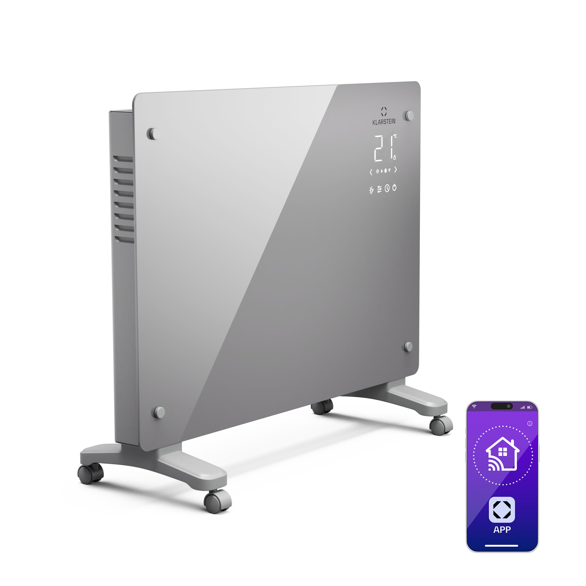 Klarstein Bansin Crystal Smart Kovektor 1500, 1500 W, Aplikácia, 5- 50 °C, LED displej, Dotykový displej
