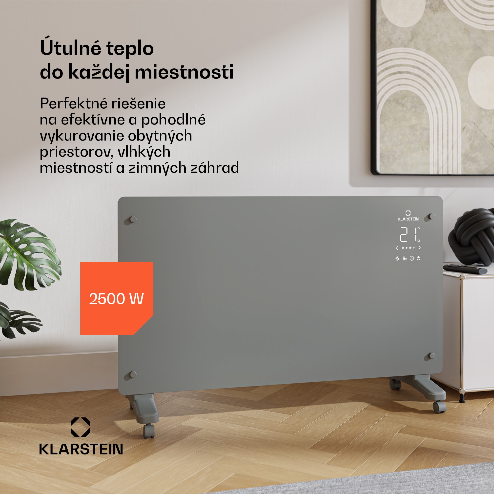 Klarstein Bansin Crystal Smart Konvektor 2500, 2500 W, Aplikácia, 5- 50 °C, LED displej, Dotykový displej – Obrázok 2