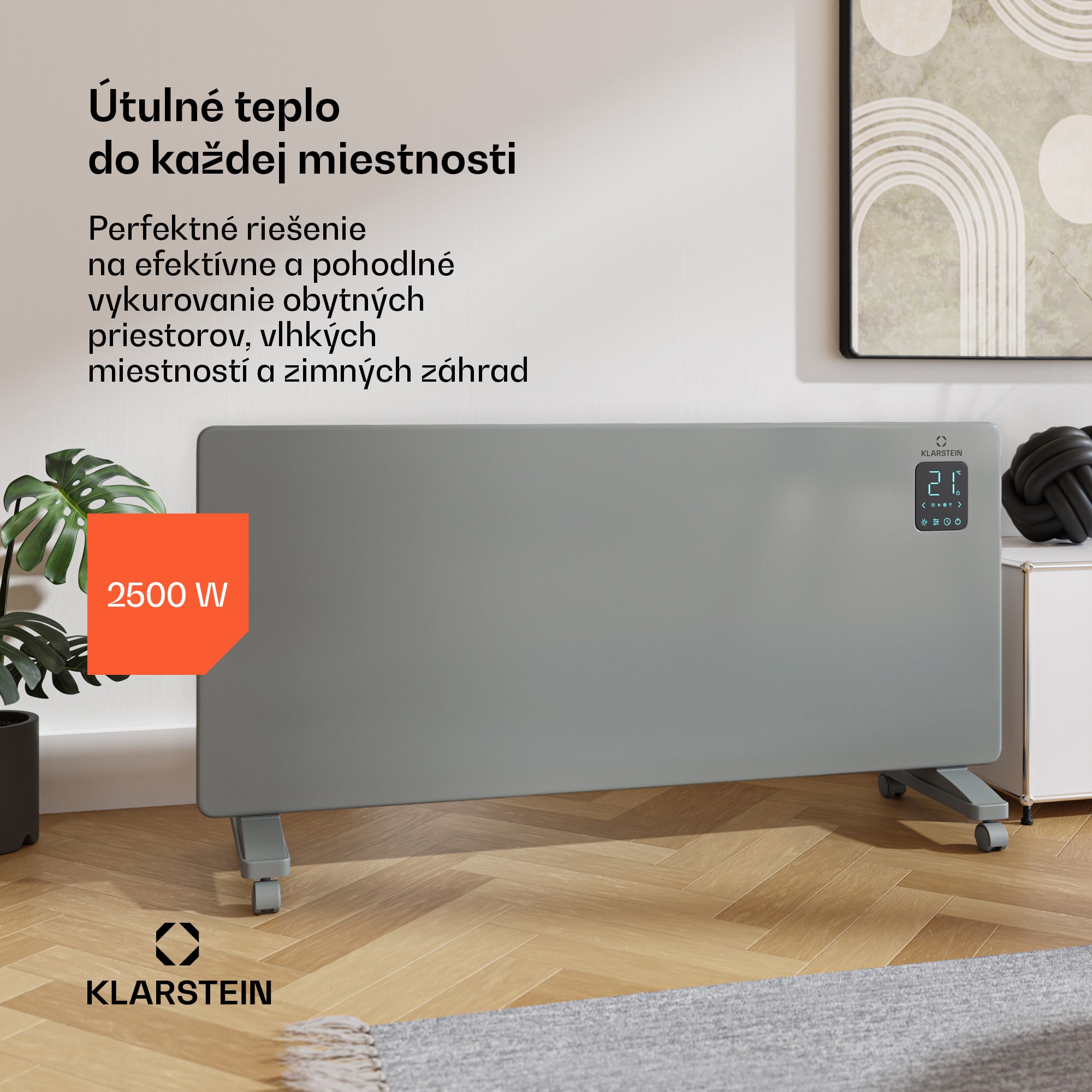 Klarstein Bansin Smart 2500 konvektorový ohrievač, 2500 W, Aplikácia, 5- 50 °C, LED displej, Dotykový displej – Obrázok 2