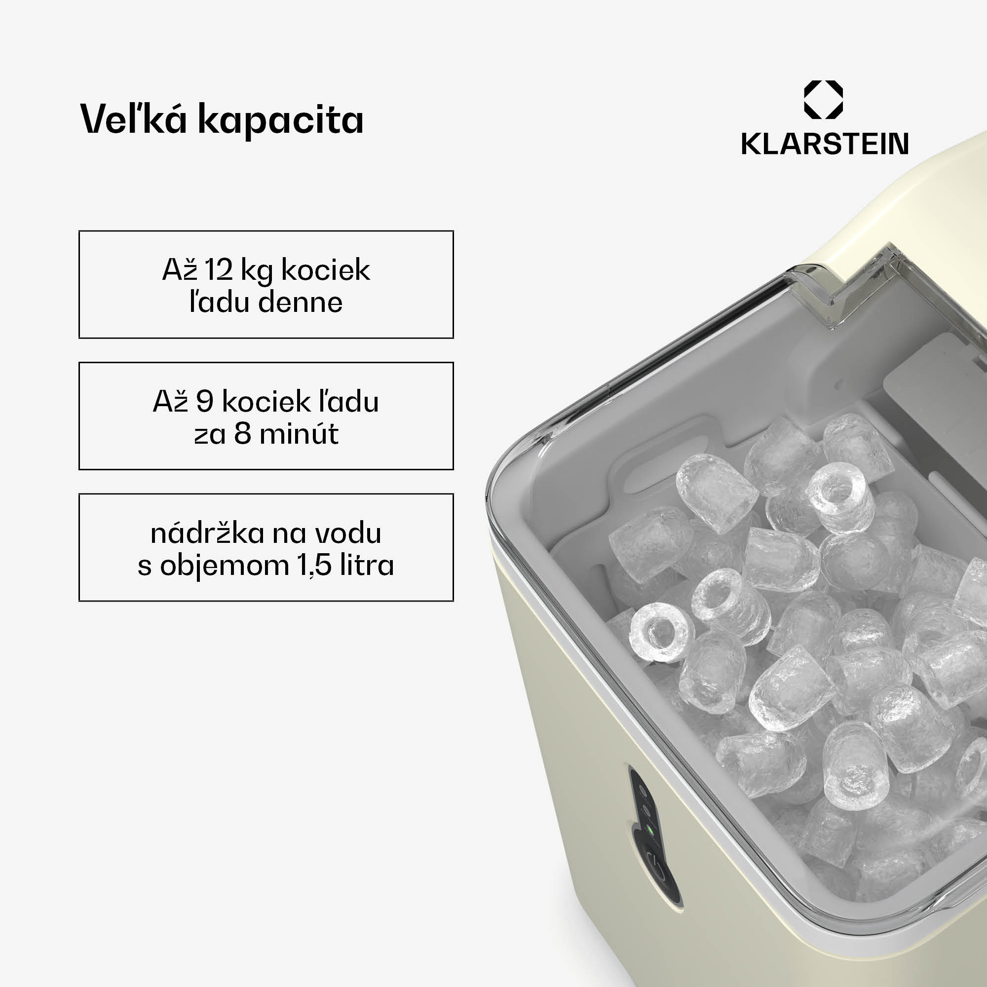 Klarstein ChillOut výrobník ľadových kociek, 12 kg/deň, 9 kociek ľadu za 8 minút, 120 W, nádrž na vodu – Obrázok 2