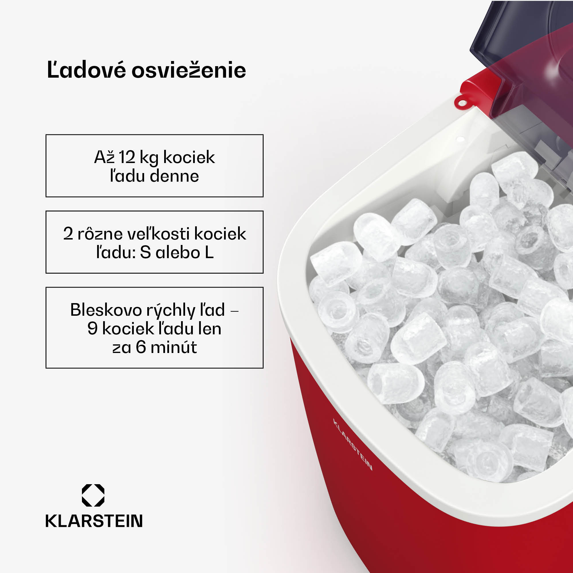 Klarstein Caldwell výrobník kociek ľadu, 12 kg kociek ľadu/deň, plne automatický, LED displej, jednoduché čistenie – Obrázok 2