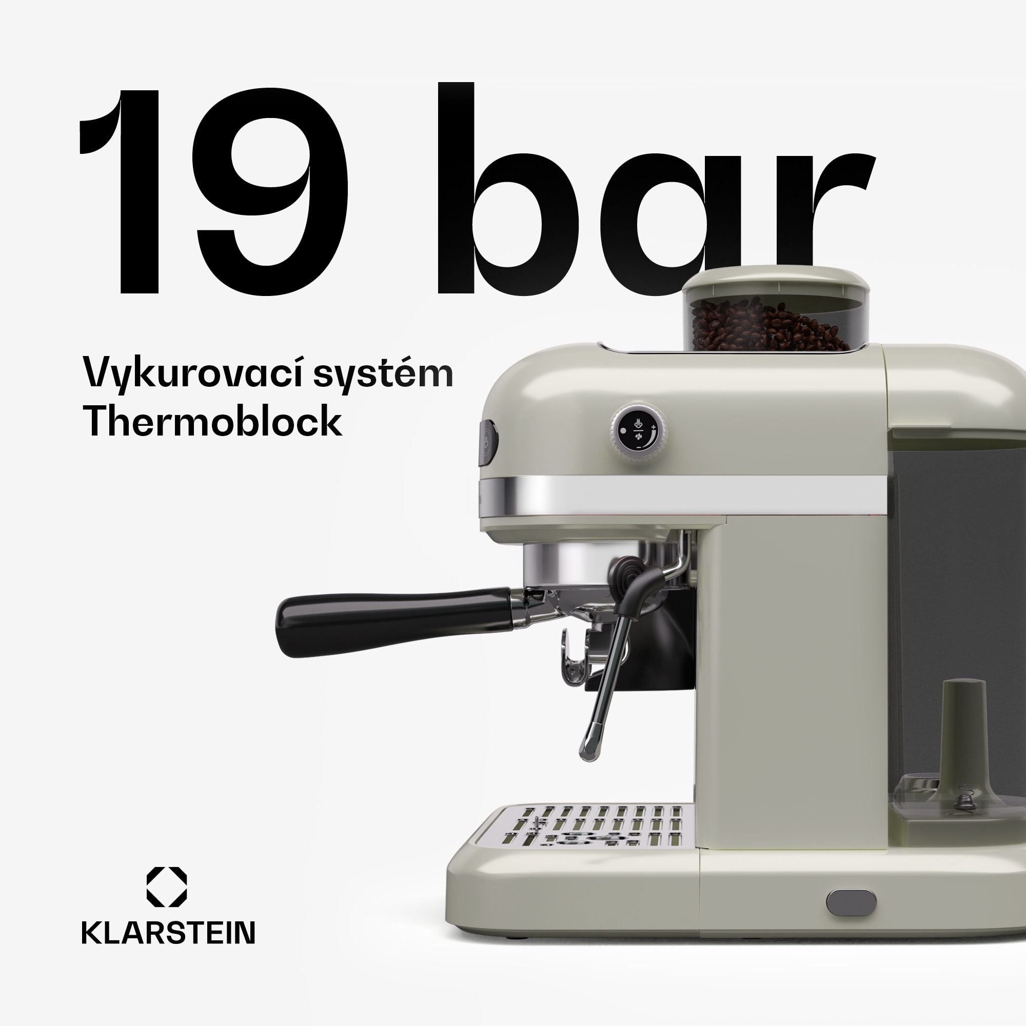Klarstein Bella Café pákový kávovar, Vintage, mlynček, 20 bar, Napeňovač mlieka, 2 šálky, 1550 W – Obrázok 4