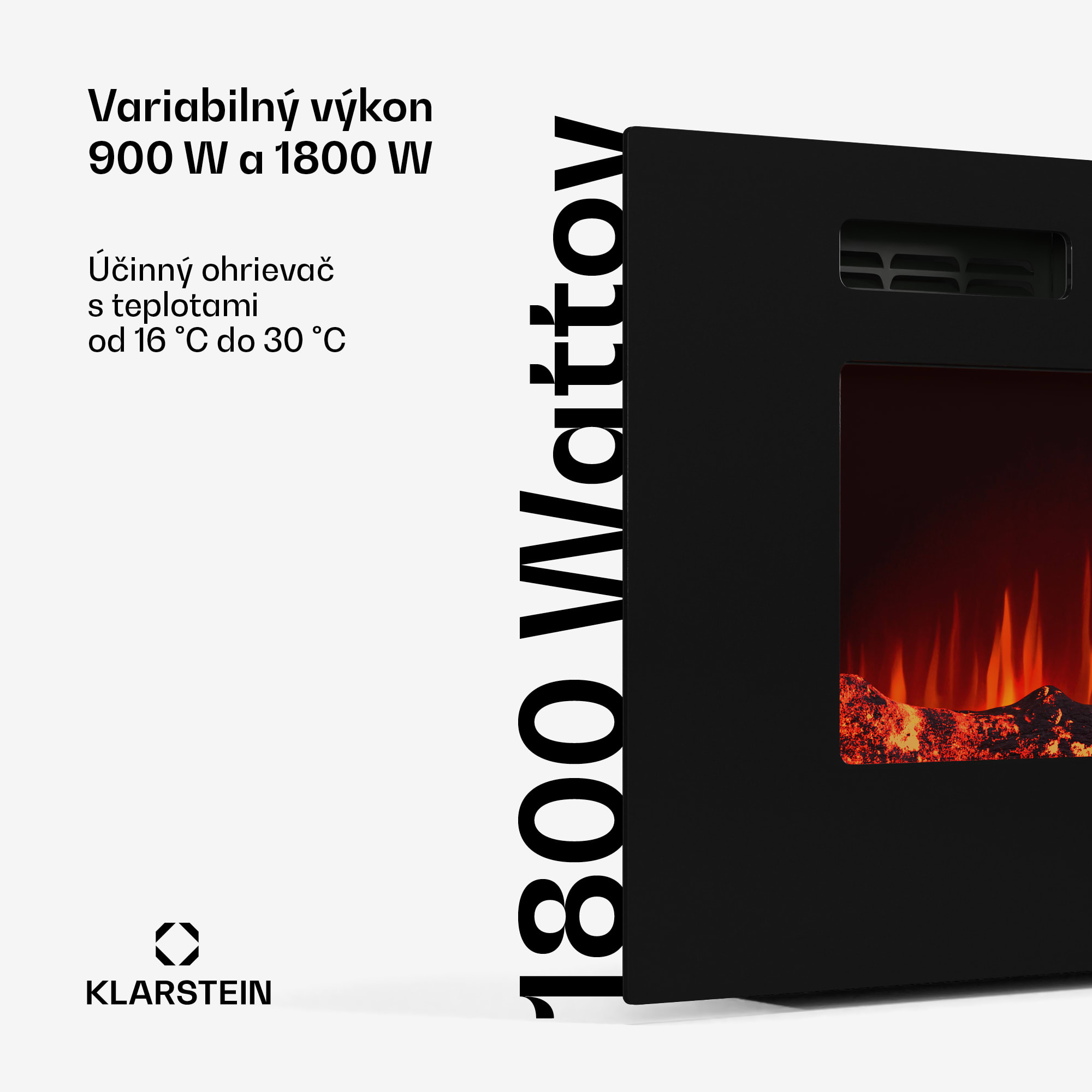 Klarstein Galeras Smart Inteligentný elektrický krb, 2 nastavenia teploty, 16 - 30°| LED ilúzia plameňa, Možnosť pripojenia k IOT