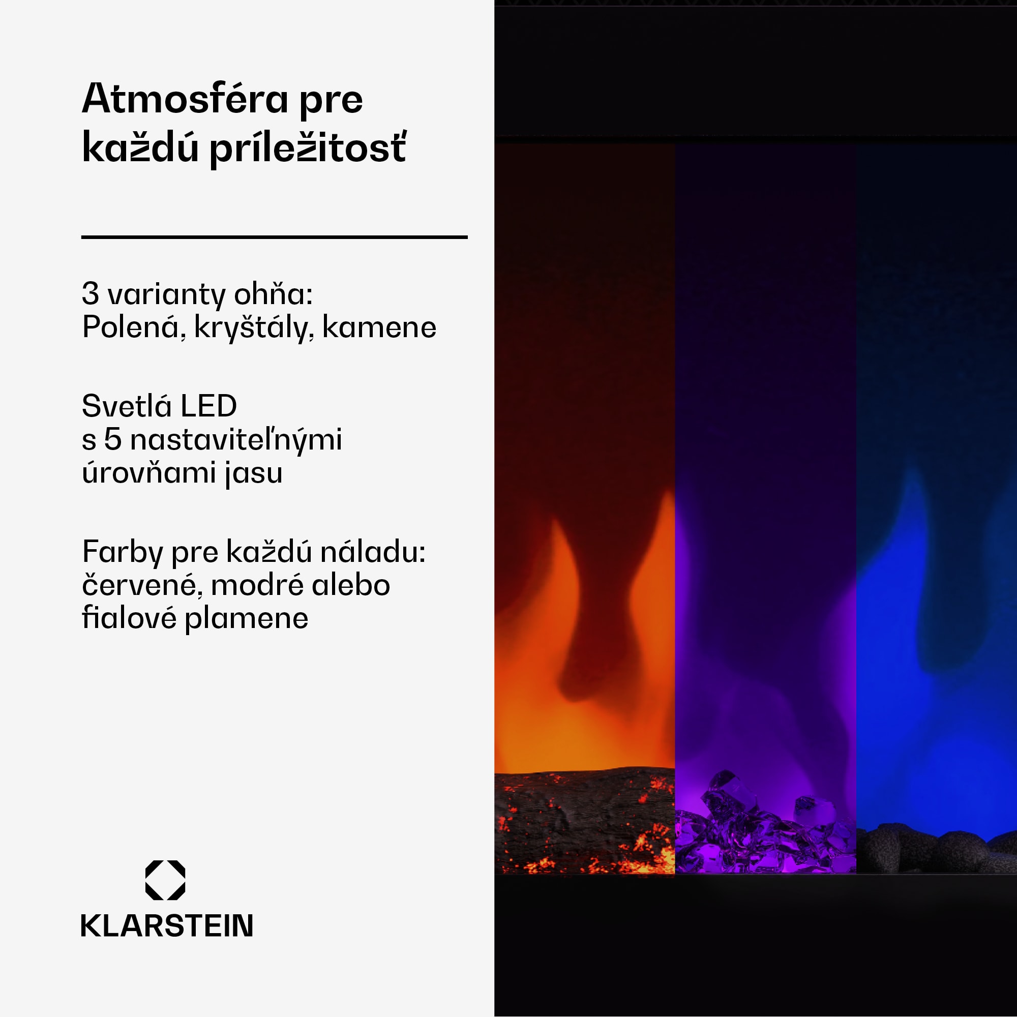 Klarstein Galeras Smart Inteligentný elektrický krb, 2 nastavenia teploty, 16 - 30°| LED ilúzia plameňa, Možnosť pripojenia k IOT – Obrázok 4