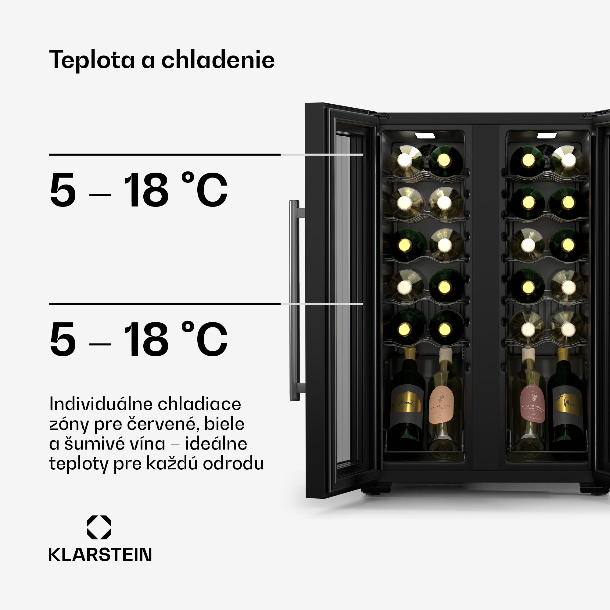 Klarstein Shiraz chladnička na víno, 2 chladiace zóny, dotykové ovládanie, LED osvetlenie, voľne stojaca – Obrázok 3