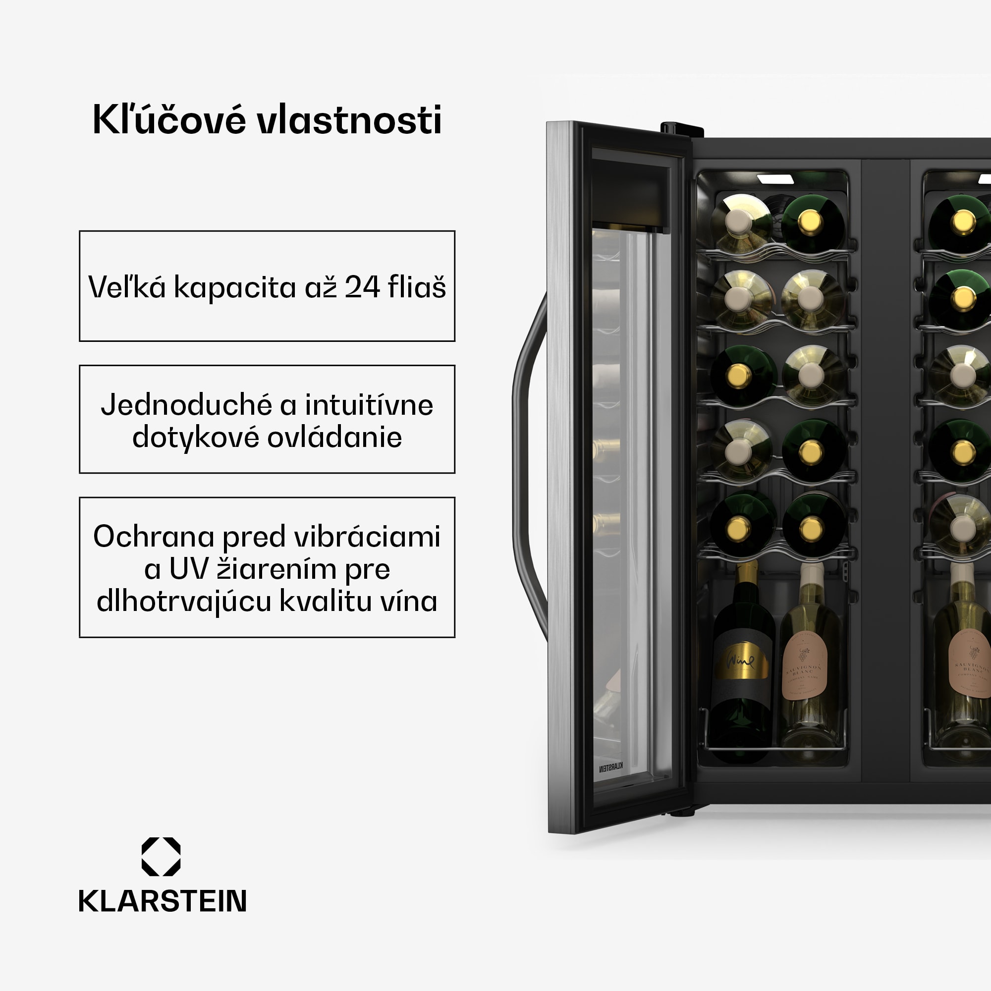 Klarstein Vinamour chladnička na víno, 2 chladiace zóny, 7 políc, dotykové ovládanie, UV-ochrana – Obrázok 2