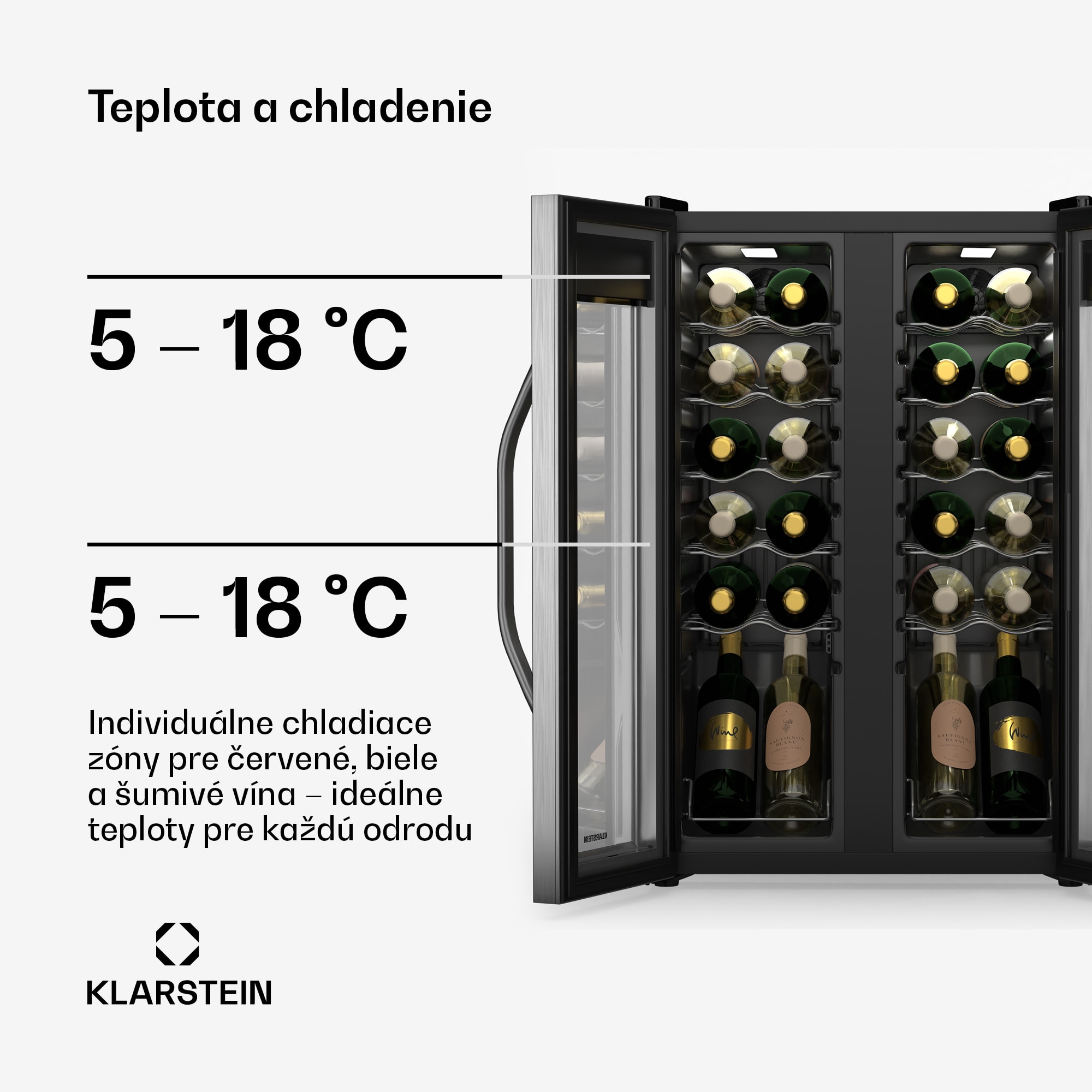 Klarstein Vinamour chladnička na víno, 2 chladiace zóny, 7 políc, dotykové ovládanie, UV-ochrana – Obrázok 4
