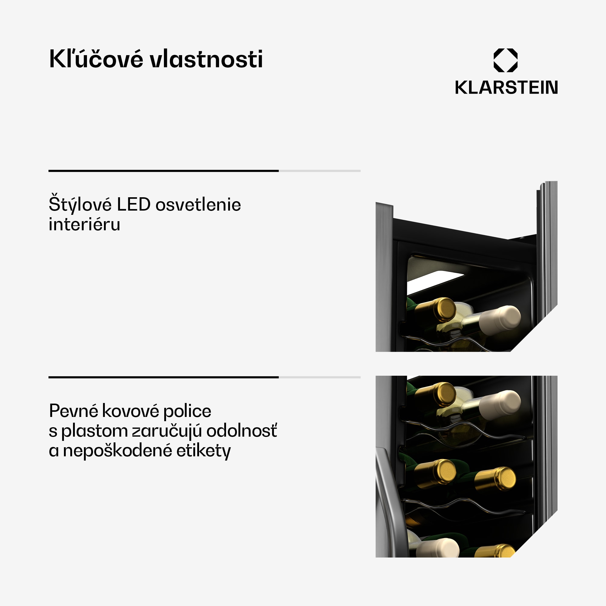 Klarstein Vinamour chladnička na víno, 2 chladiace zóny, 7 políc, dotykové ovládanie, UV-ochrana – Obrázok 5