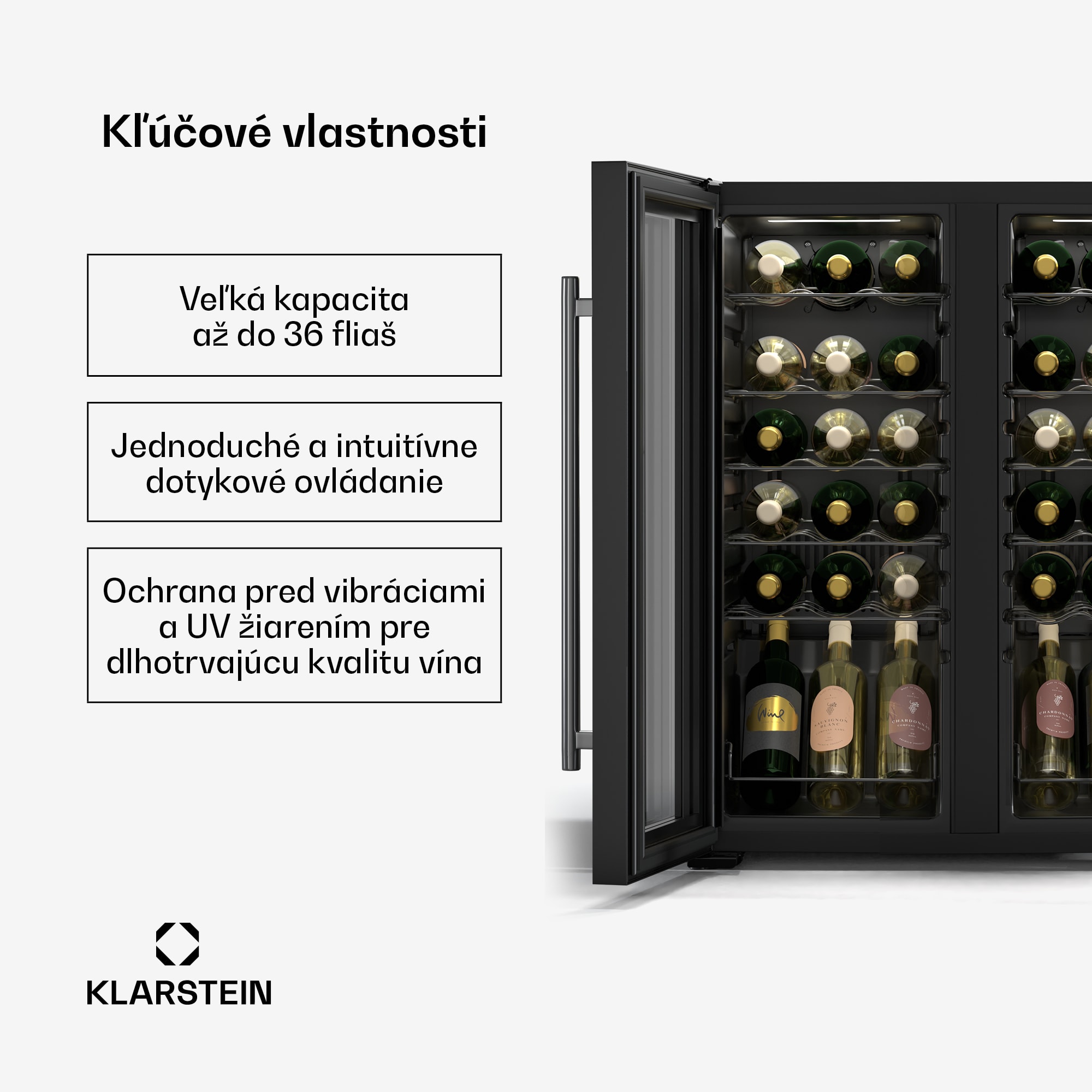 Klarstein Shiraz chladnička na víno, 2 chladiace zóny, LED osvetlenie, dotykové ovládanie, voľne stojaca