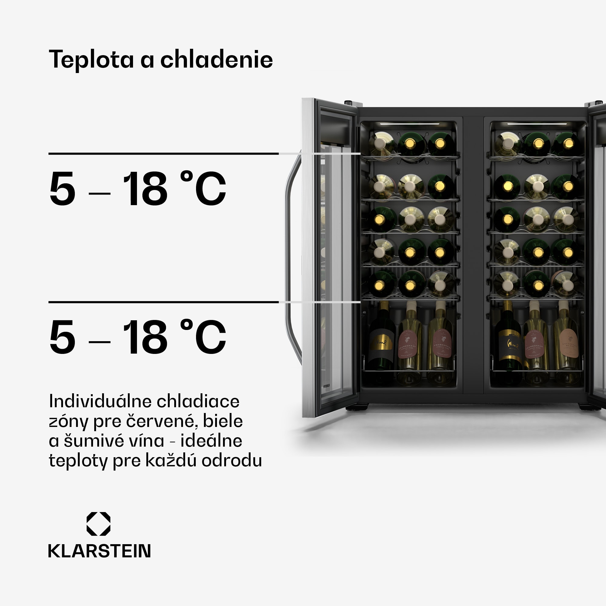 Klarstein Vinamour chladnička na víno, 2 chladiace zóny, 7 políc, dotykové ovládanie, UV-ochrana – Obrázok 4
