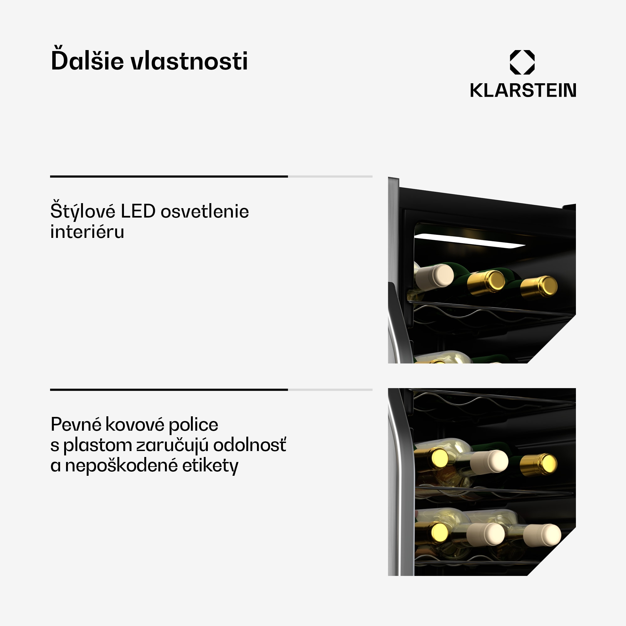 Klarstein Vinamour chladnička na víno, 2 chladiace zóny, 7 políc, dotykové ovládanie, UV-ochrana – Obrázok 5