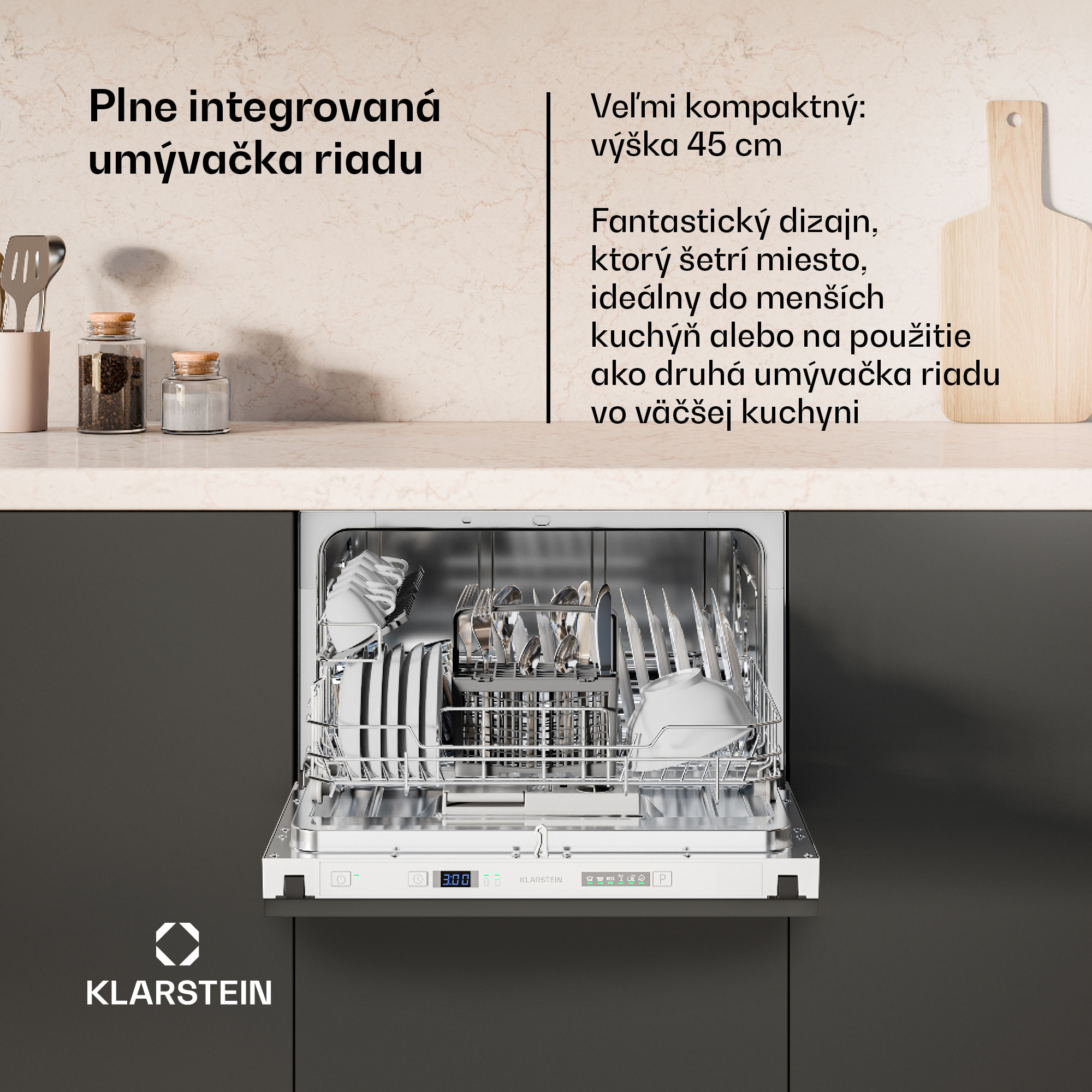 Klarstein Havasia Flow UV 6 Secret vstavaná umývačka riadu, kompaktná, 6 súprav, UV-Svetlo, 6 Programov – Obrázok 2