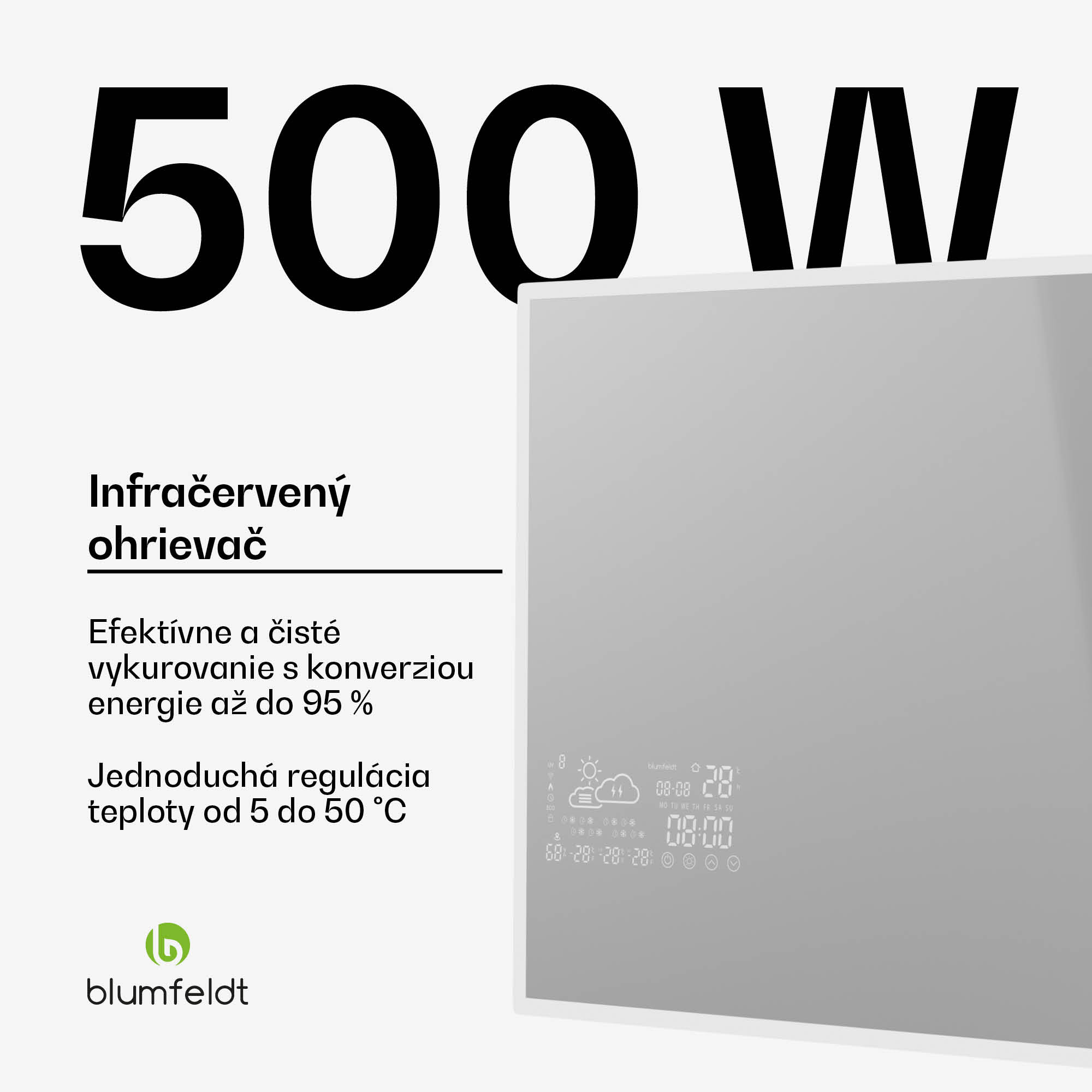 Blumfeldt Infračervený ohrievač, Smart Mirror, Infračervené žiarenie, 500 W, IP43 – Obrázok 2