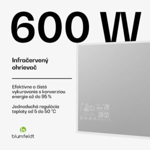 Blumfeldt Infračervený ohrievač, Smart Mirror, Infračervené žiarenie, 600 W, IP43