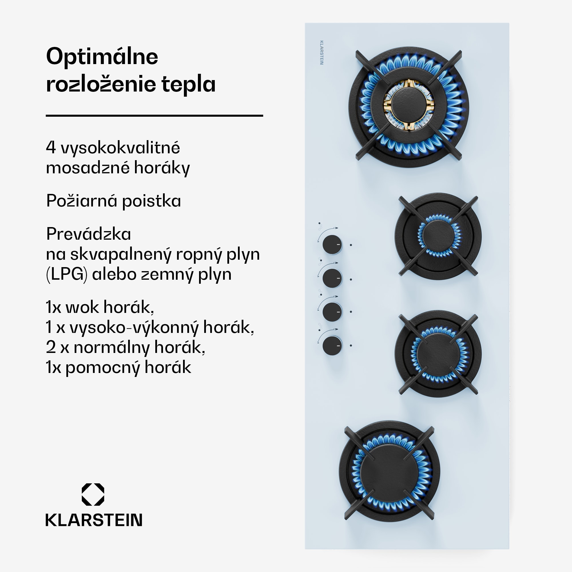 Klarstein Goldflame 4 Slim plynová varná doska, 4 horáky, na kvapalný alebo zemný plyn, elektrické zapaľovanie – Obrázok 3