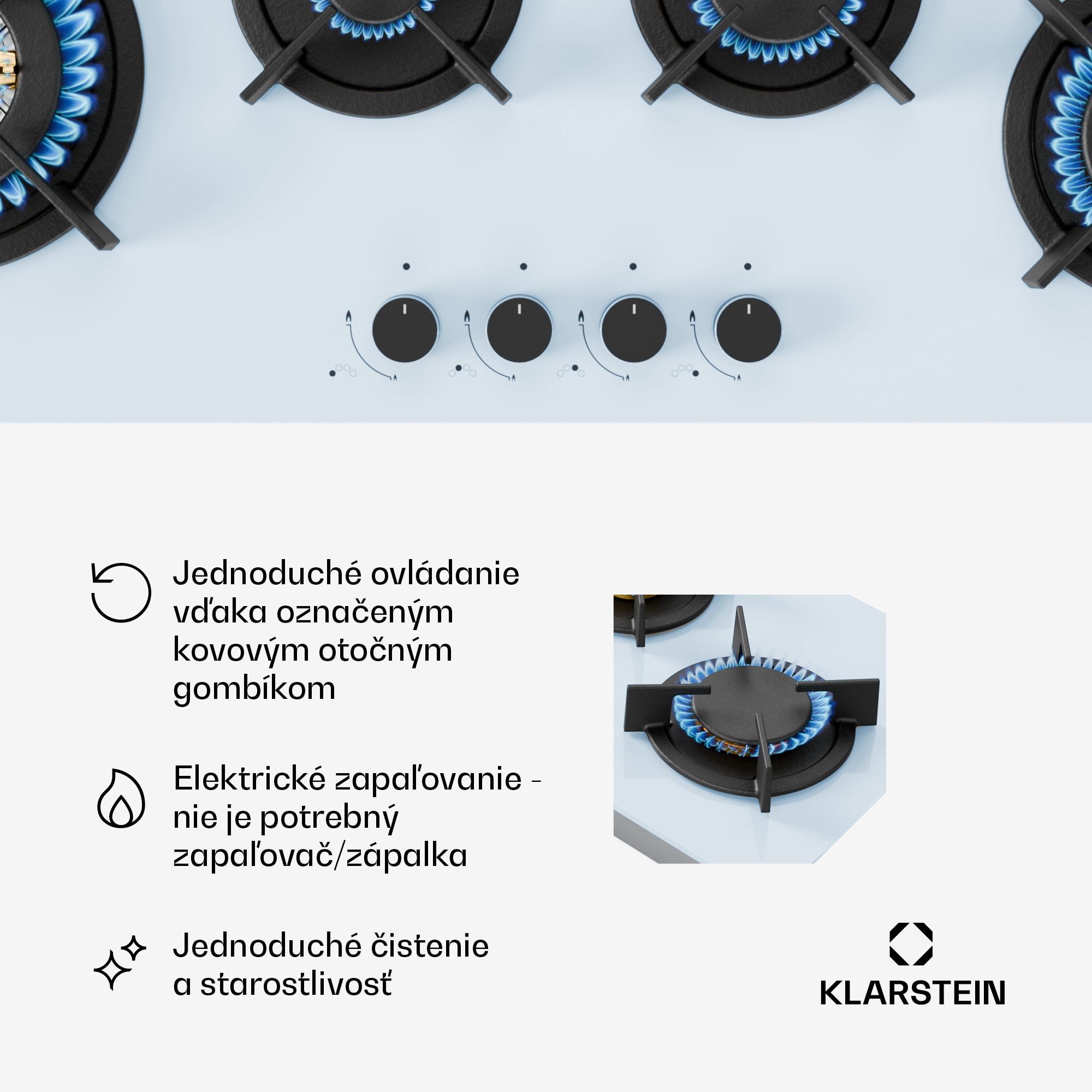 Klarstein Goldflame 4 Slim plynová varná doska, 4 horáky, na kvapalný alebo zemný plyn, elektrické zapaľovanie – Obrázok 5