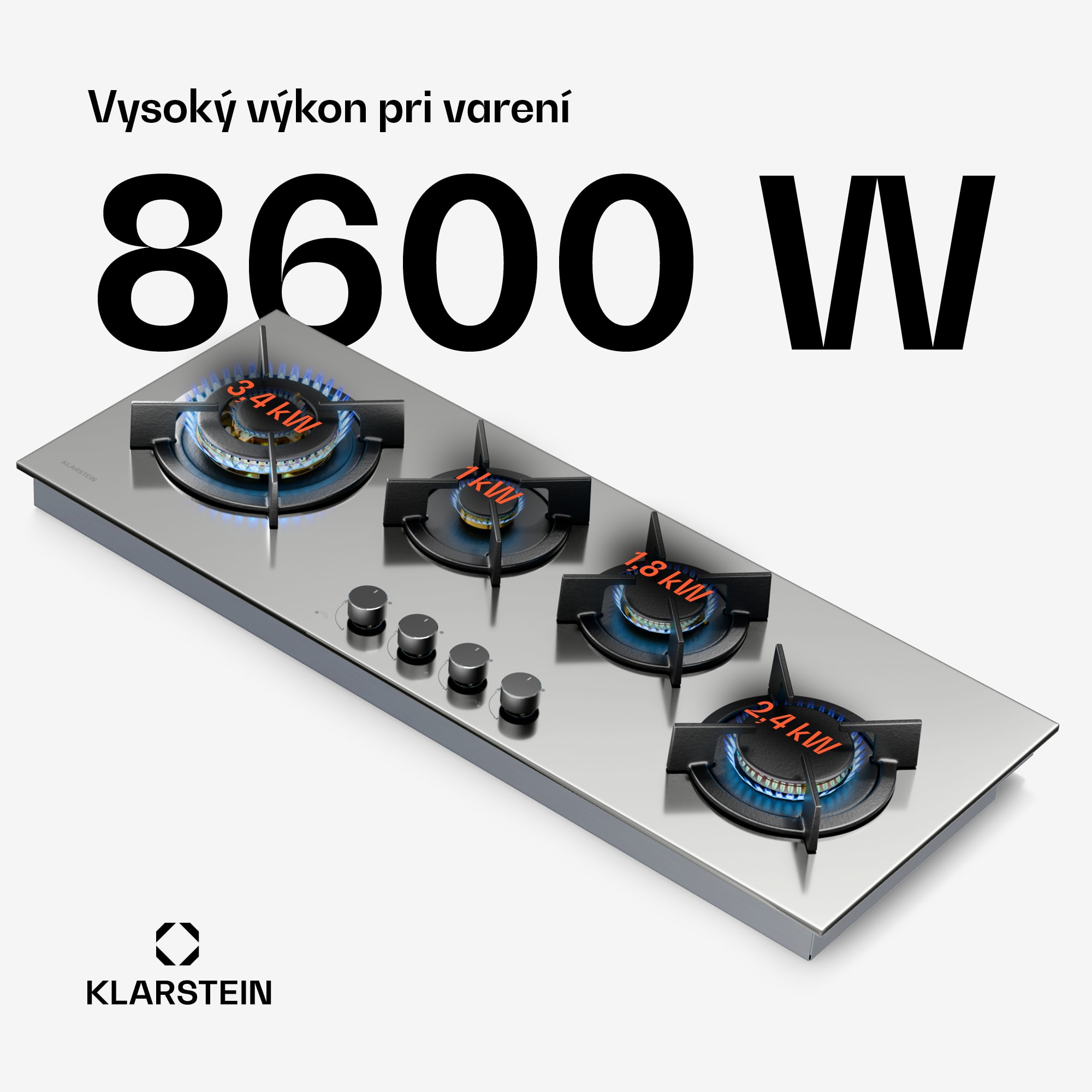 Klarstein Goldflame 4 Slim plynová varná doska, 4 horáky, na kvapalný alebo zemný plyn, elektrické zapaľovanie – Obrázok 2