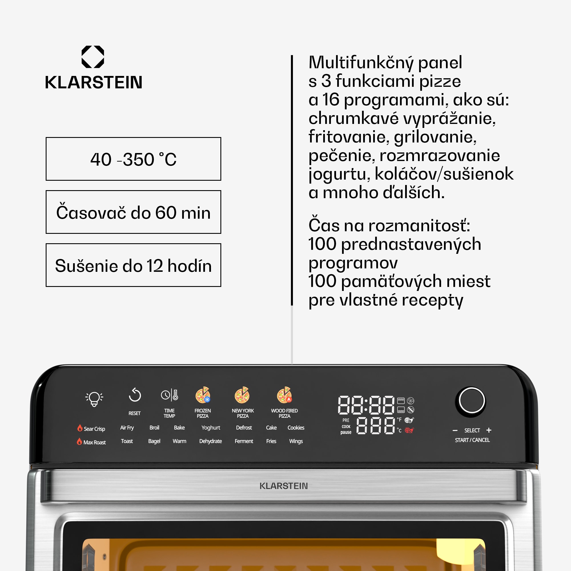 Klarstein AirGlaze Digital teplovzdušná fritéza, 2000 W, 16 programov, vrátane príslušenstva, ktoré možno umývať v umývačke riadu – Obrázok 5