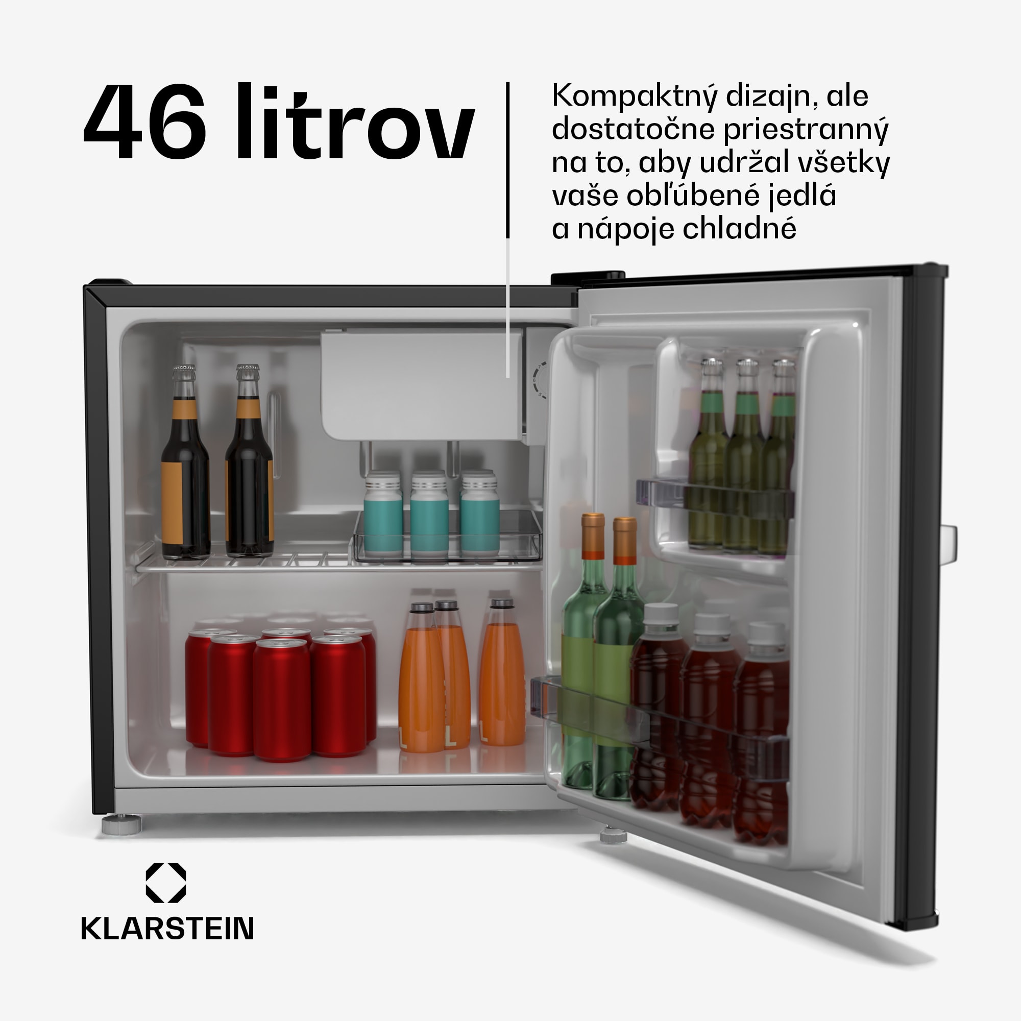 Klarstein Irene Mini chladnička, Retro, 46 l, 37 dB tichý chod, EEK D, 0-10 °C – Obrázok 2