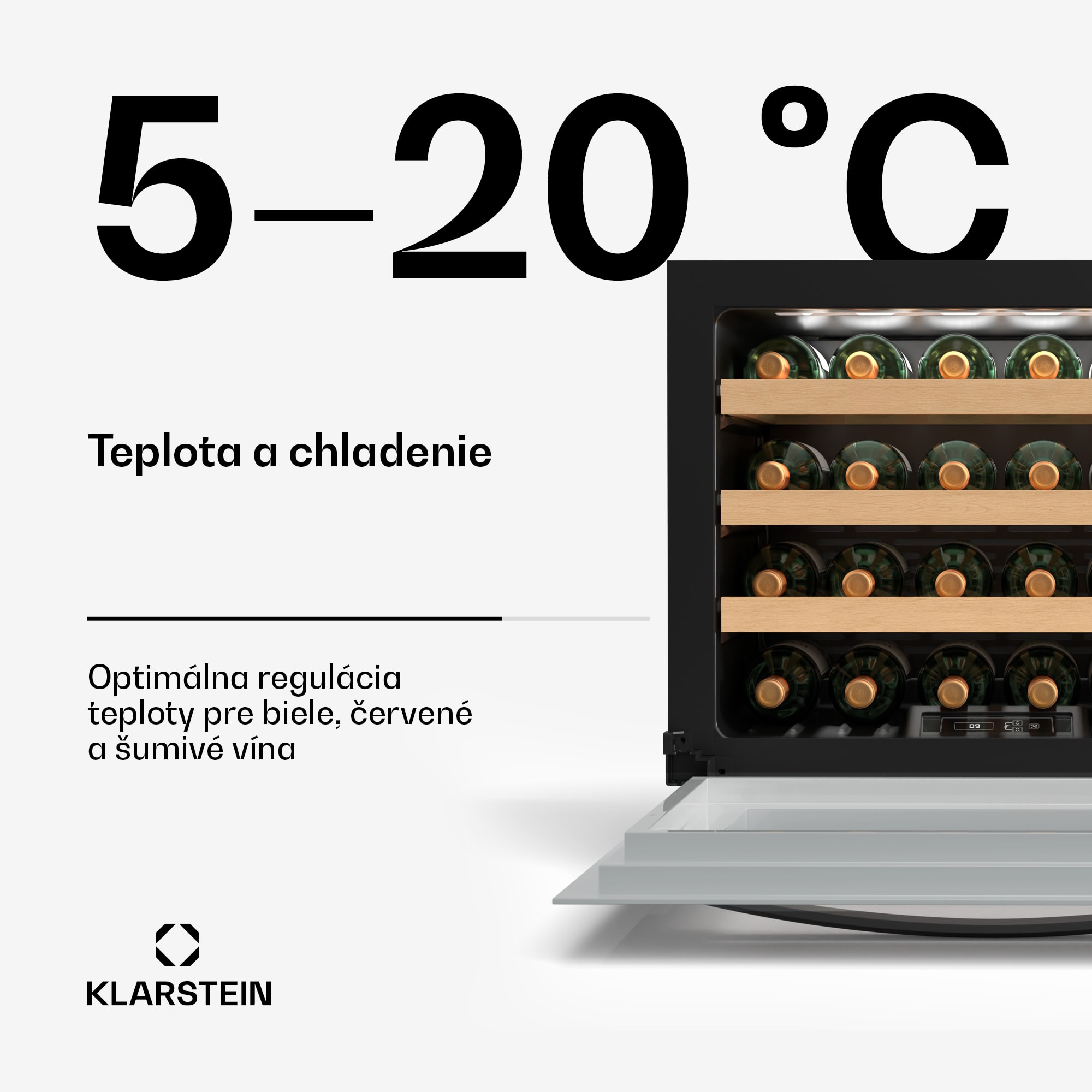 Klarstein Vinoline 24 Vstavaná vinotéka Uno, 24 fliaš, Integrovateľná, LED, biele sklenené dvere – Obrázok 4