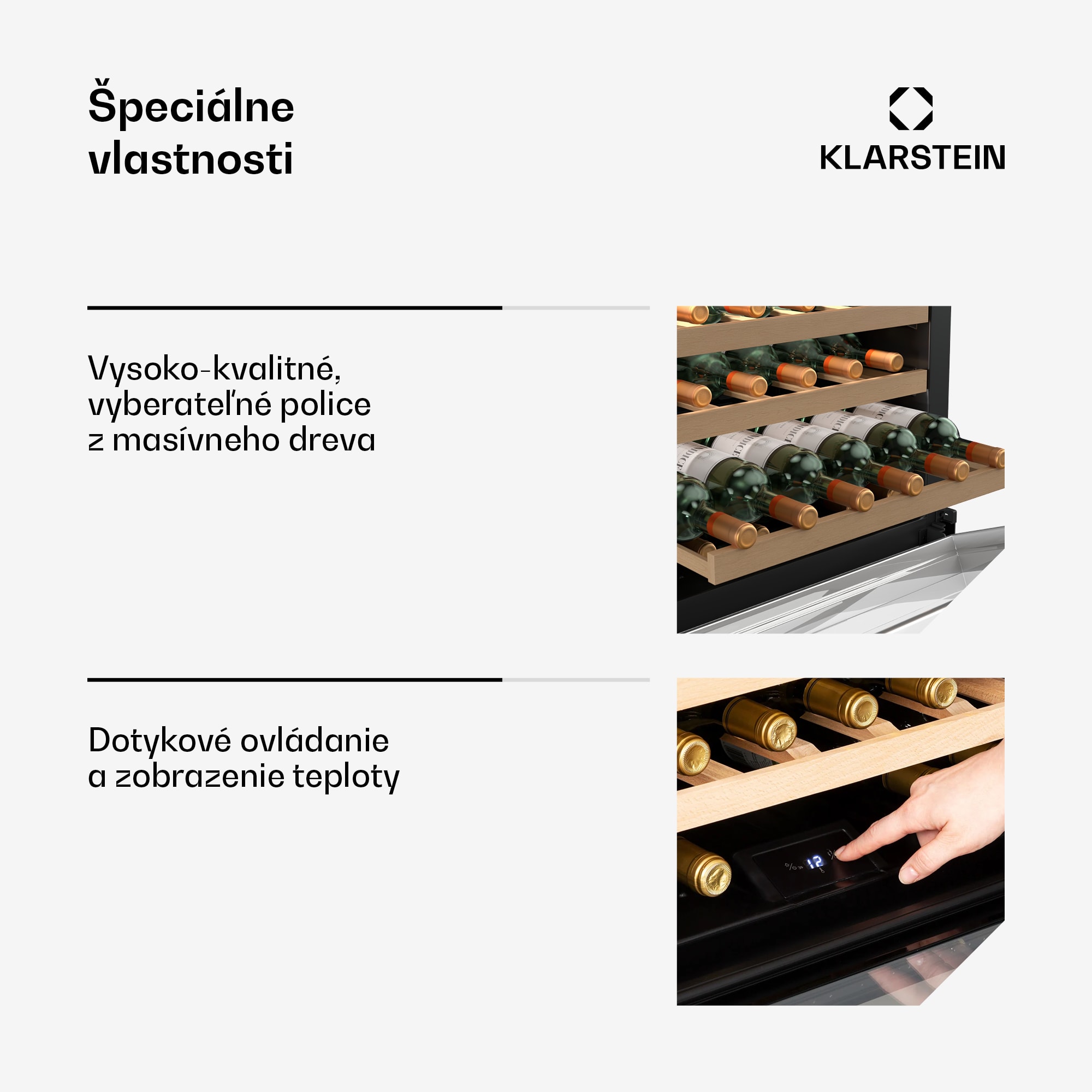 Klarstein Vinoline 24 Vstavaná vinotéka Uno, 24 fliaš, Integrovateľná, LED, biele sklenené dvere – Obrázok 5