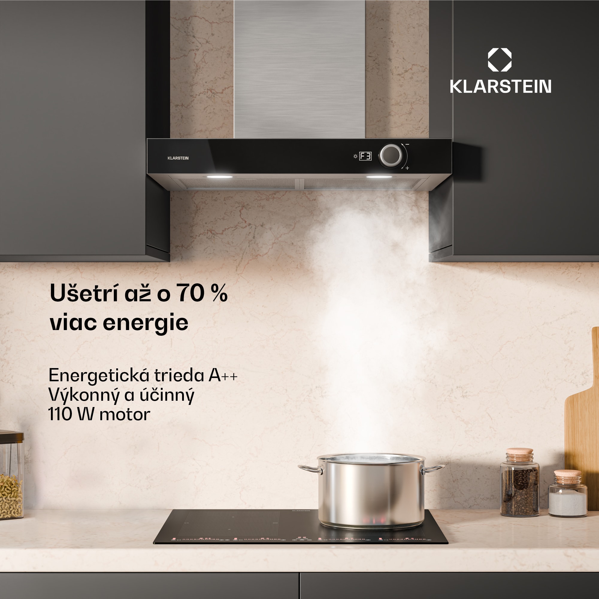 Klarstein AirNova odsávač pár | recirkulácia a odťah | energetická trieda A++ | 110 W | 614 m³/h – Obrázok 3