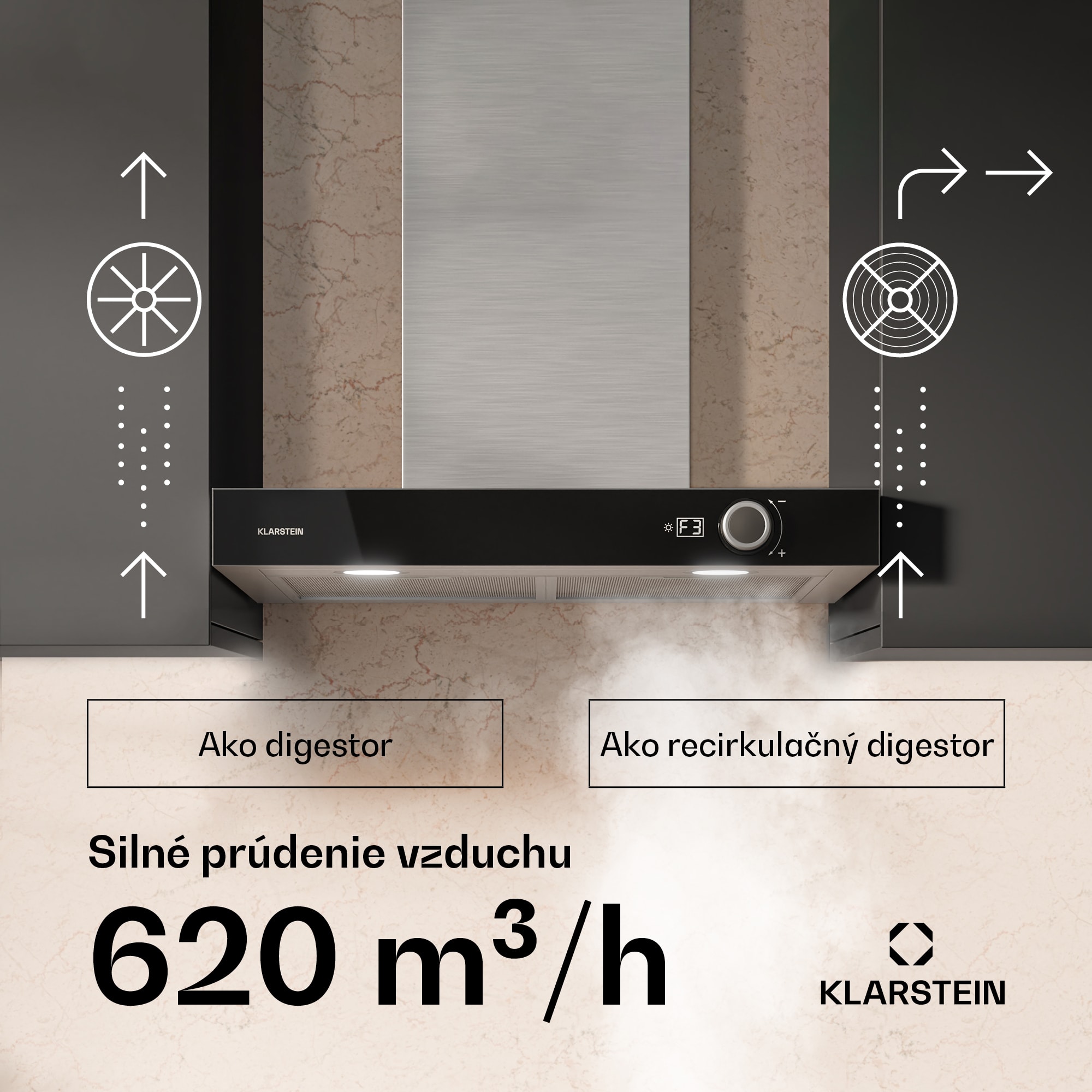 Klarstein AirNova odsávač pár | recirkulácia a odťah | energetická trieda A++ | 110 W | 614 m³/h – Obrázok 4