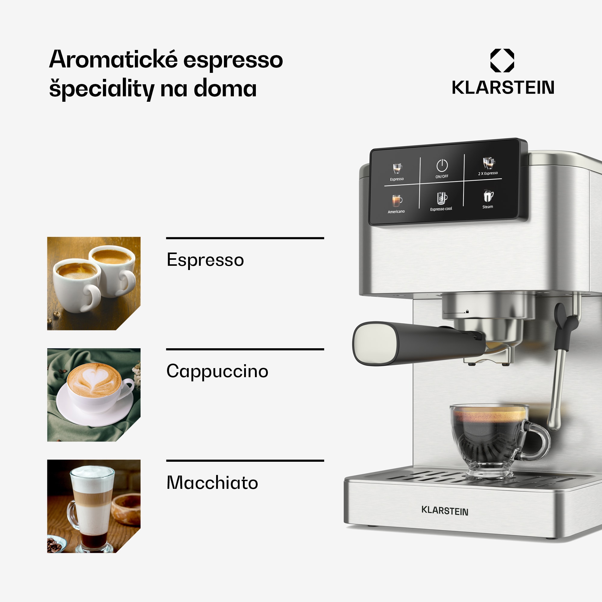 Klarstein SteelPresso Touch kávovar s portafiltrom, Dotykový displej, 20 bar, Nehrdzavejúca oceľ – Obrázok 3