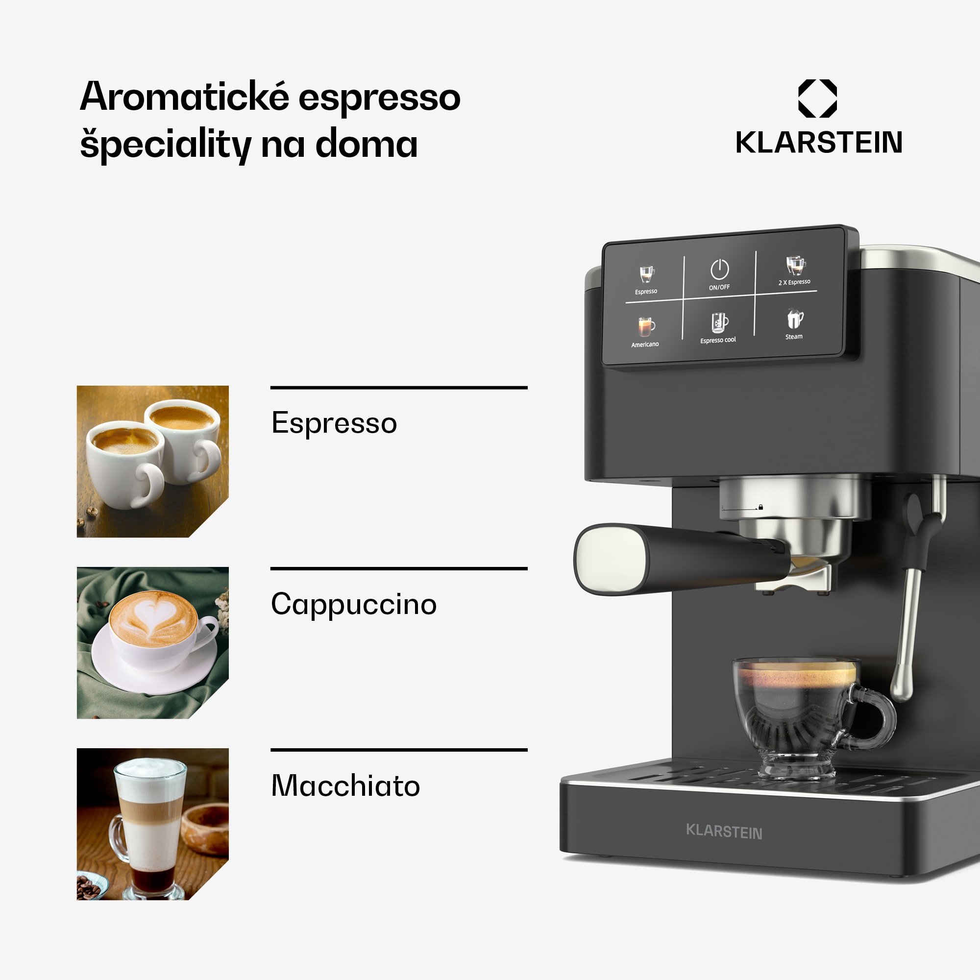 Klarstein SteelPresso Touch kávovar s portafiltrom, Dotykový displej, 20 bar, Nehrdzavejúca oceľ – Obrázok 2
