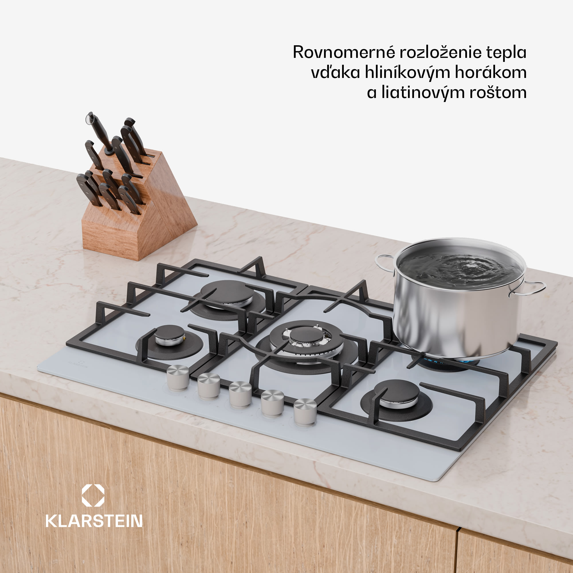 Klarstein Ignito 5-zónová plynová varná doska, 5 Horákov, elektr. zapaľovanie, Wok, na skvapalnený alebo zemný plyn – Obrázok 4