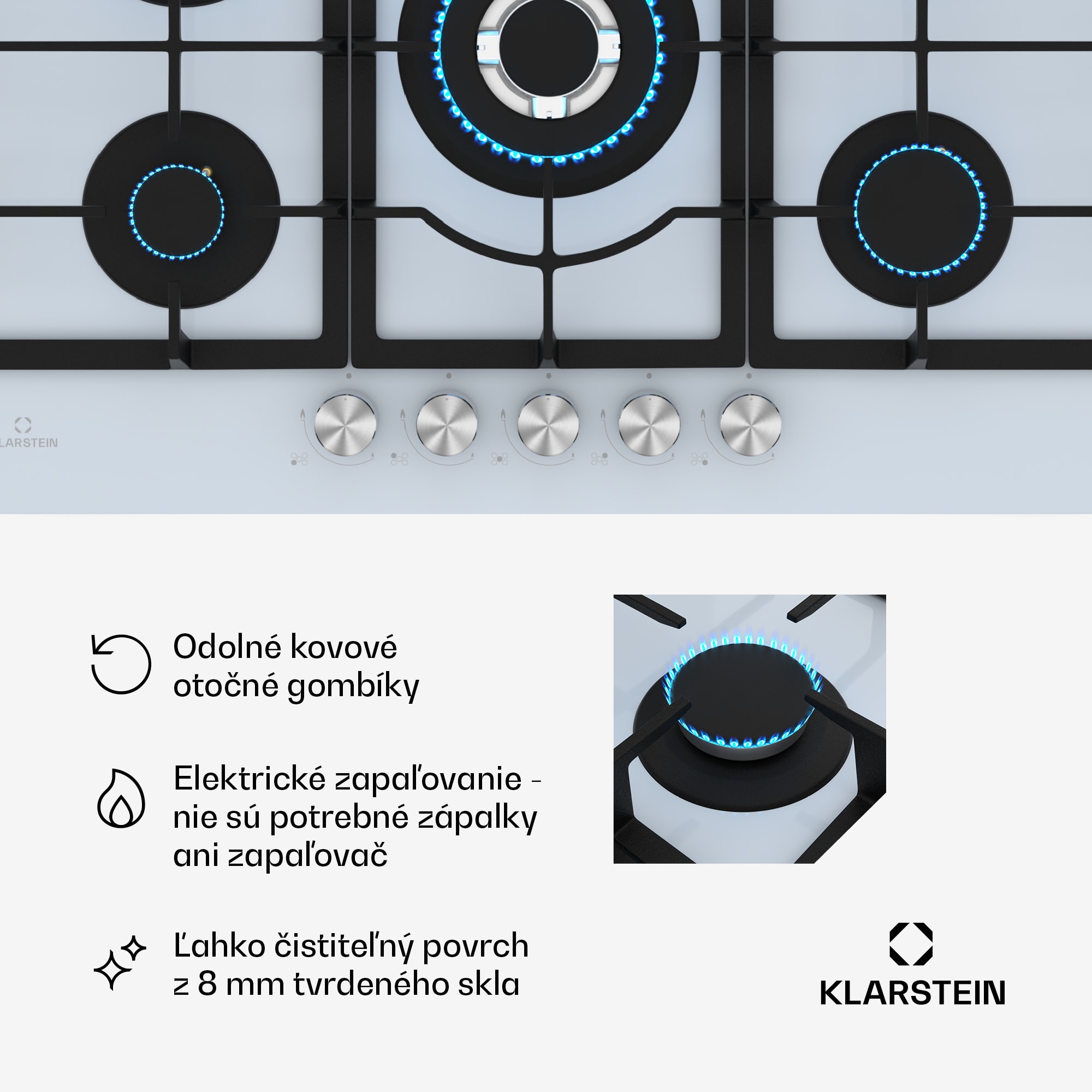 Klarstein Ignito 5-zónová plynová varná doska, 5 Horákov, elektr. zapaľovanie, Wok, na skvapalnený alebo zemný plyn – Obrázok 5