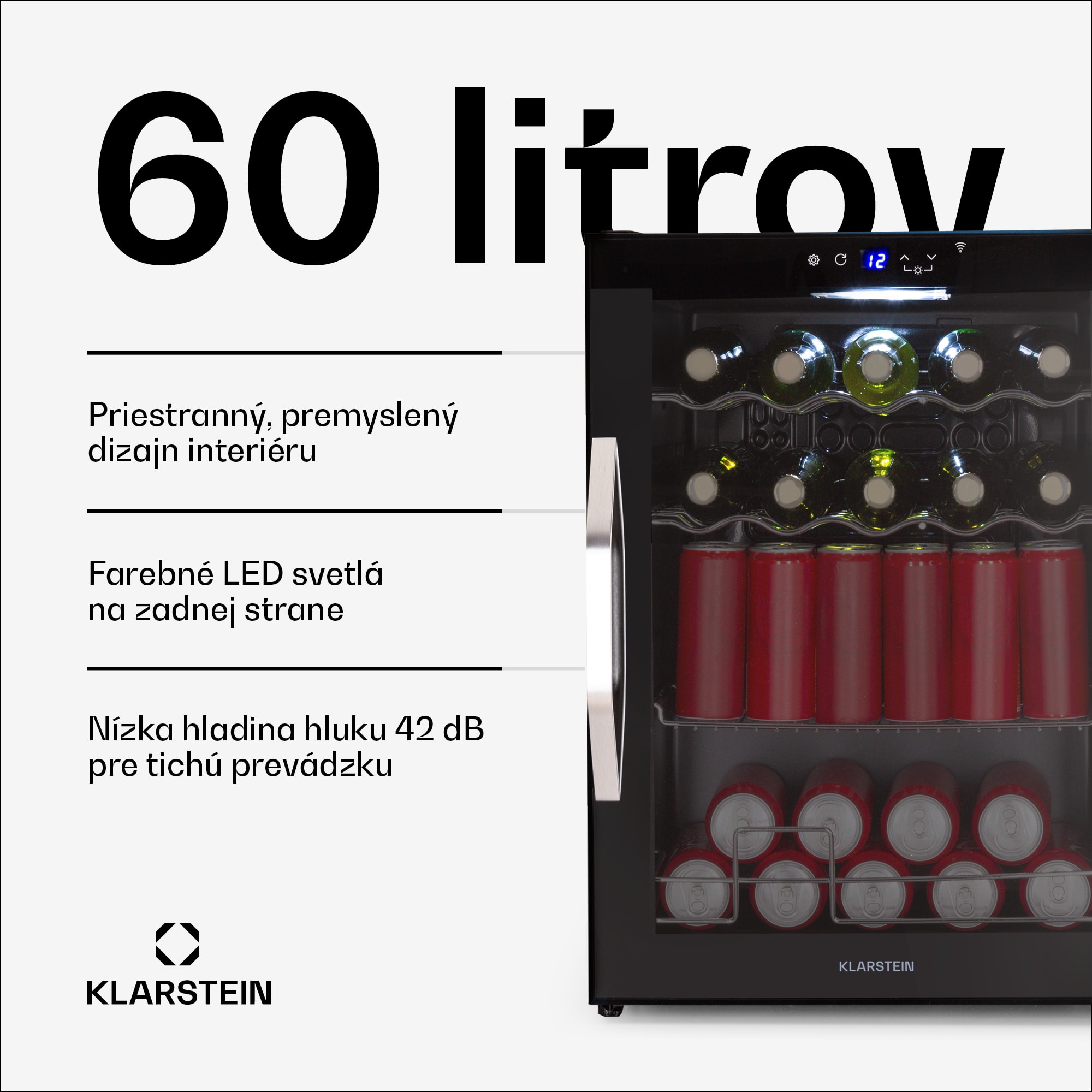 Klarstein Chladnička Coachella 60 Smart, Wifi, LED, 3 police, Podsvietenie, EEK E – Obrázok 2