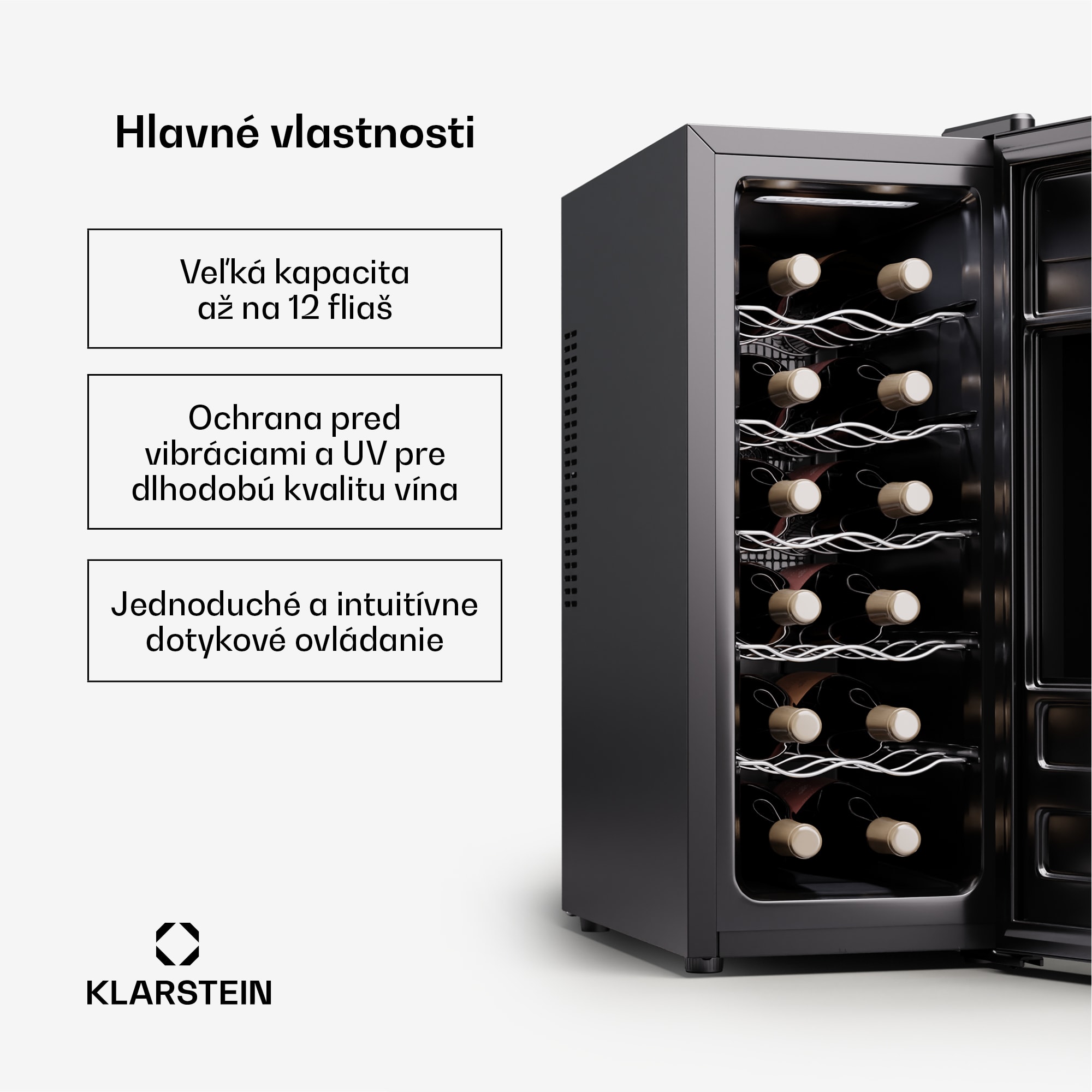 Klarstein Silent Vino 12 Uno Slim Chladnička na víno 31 l / 12 fliaš 8-18 °C Dotyková – Obrázok 2