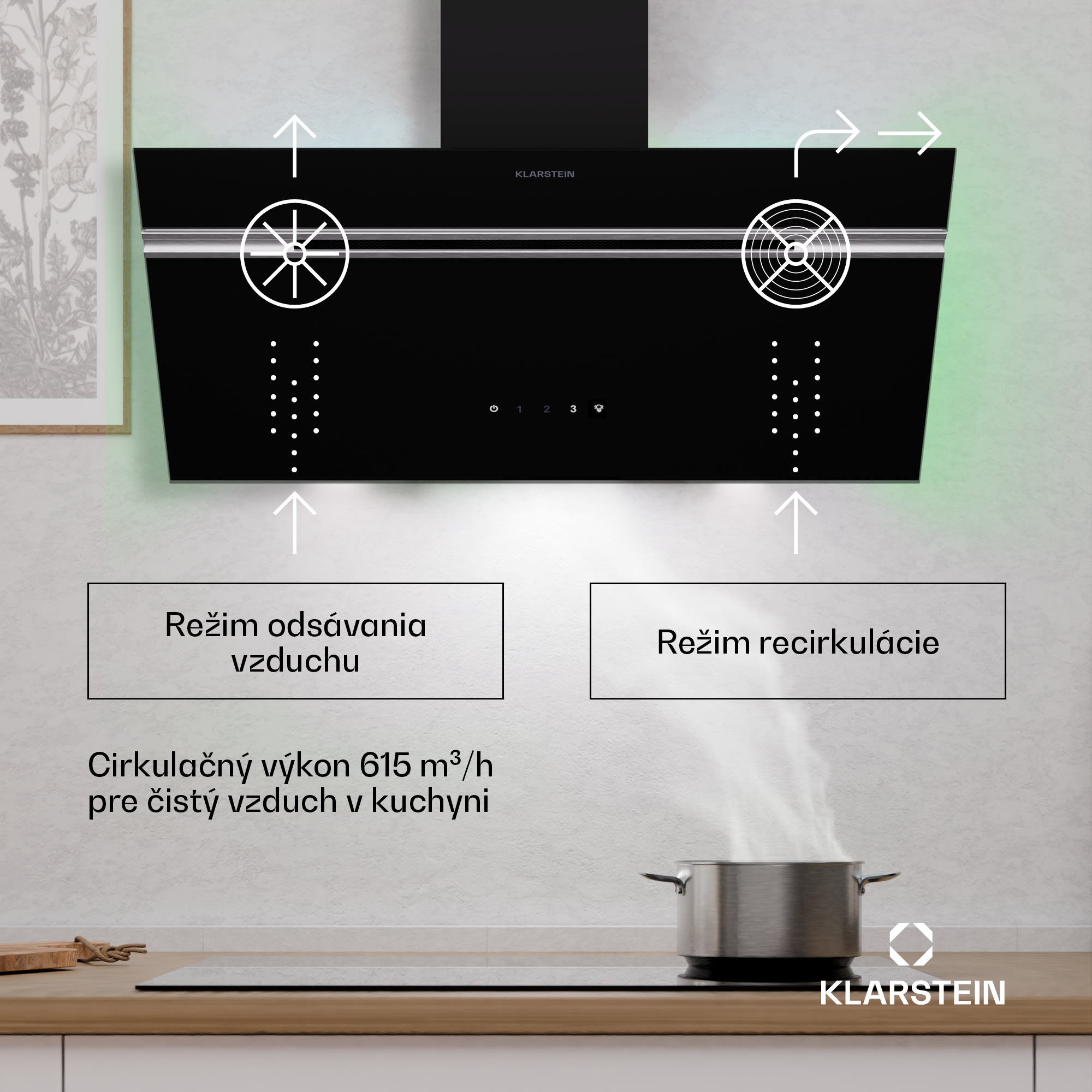Klarstein Alina digestor | 80 cm | 615 m³/h | Tichý | EEK A – Obrázok 2