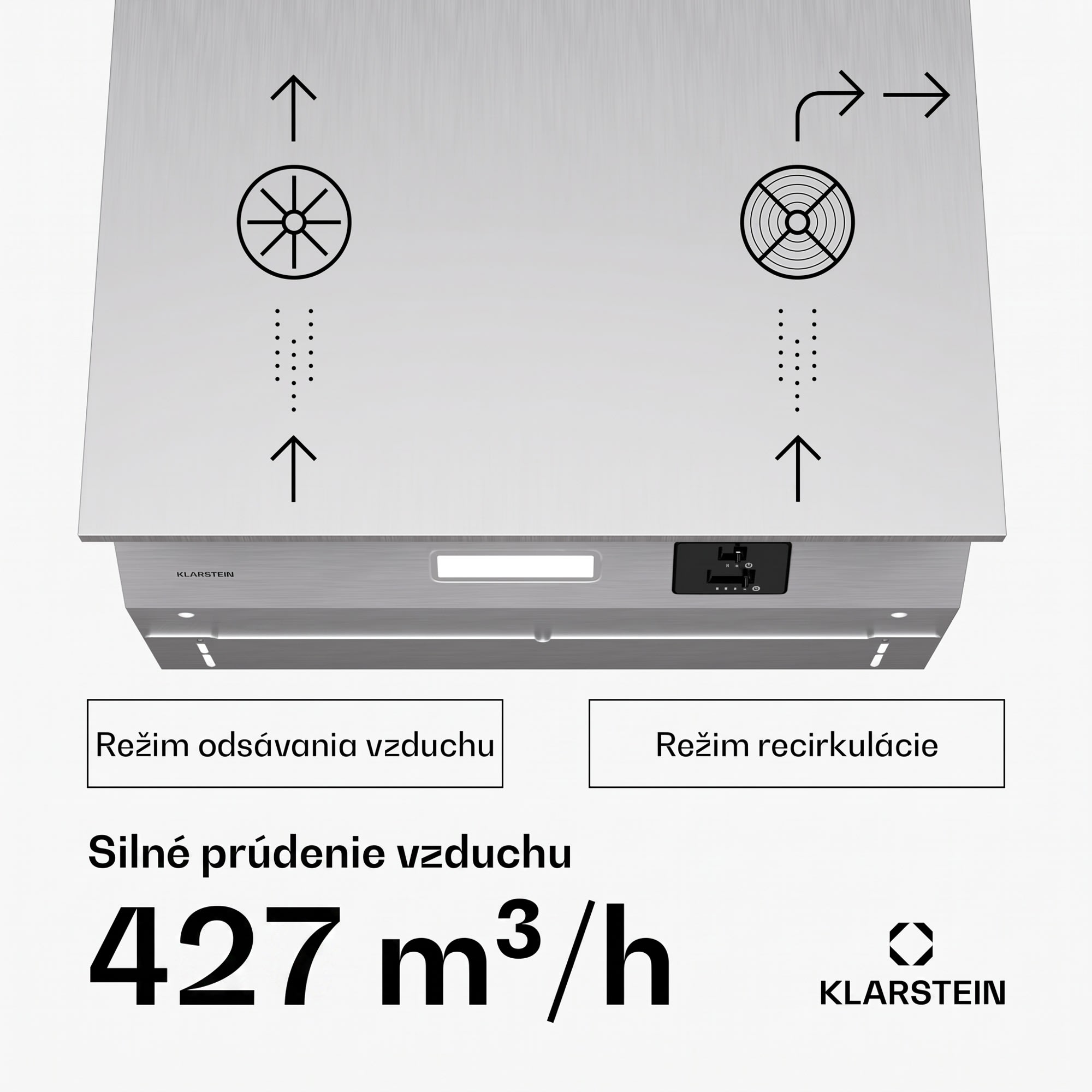 Klarstein Swift Square digestor, zabudovaný digestor, 427 m³/h, EEK C, Odsávanie/Recirkulácia, LED – Obrázok 4