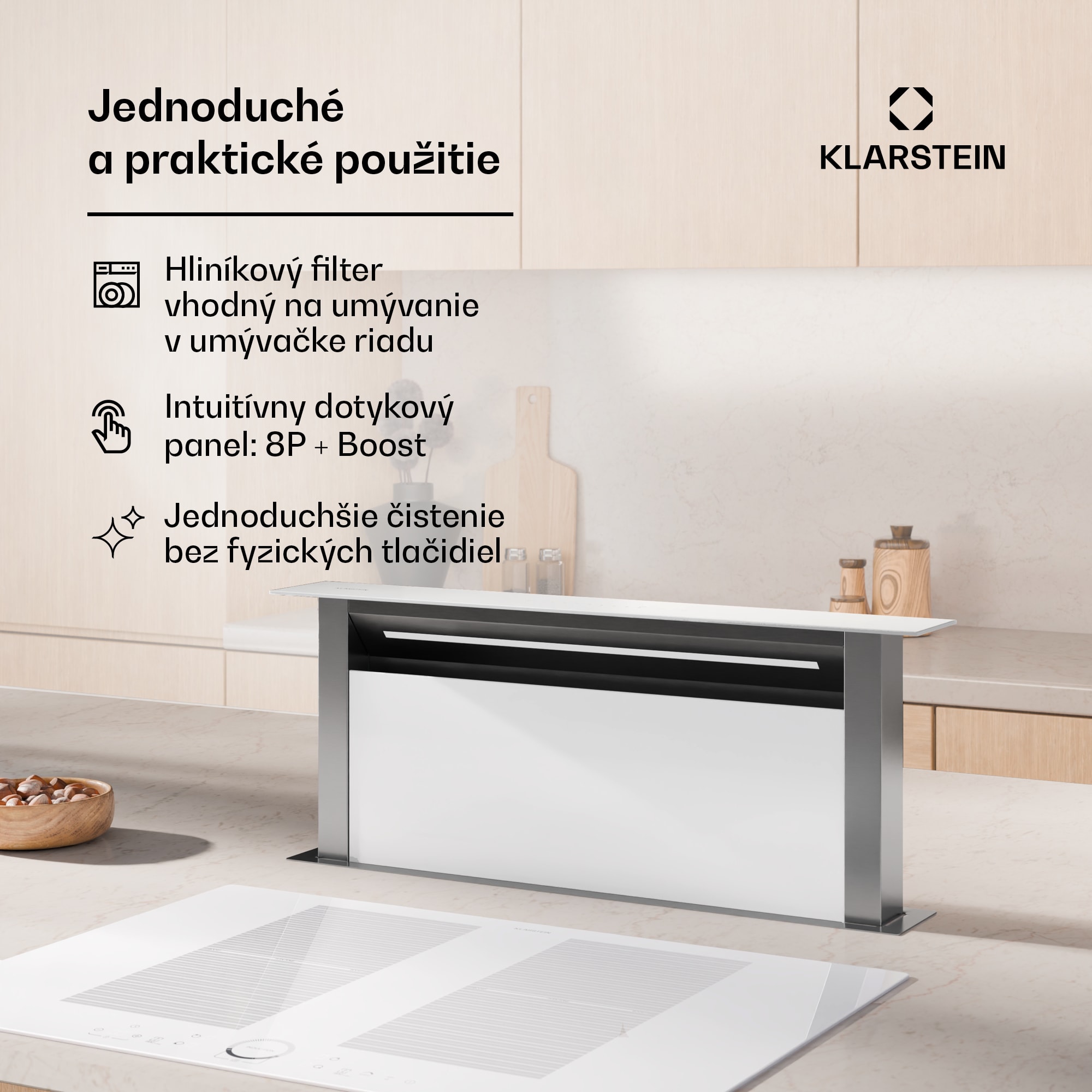 Klarstein Royal Flush Eco digestor, Výsuvný, 714 m³/h, Boost, Dotykové ovládanie, EEK A++ – Obrázok 4