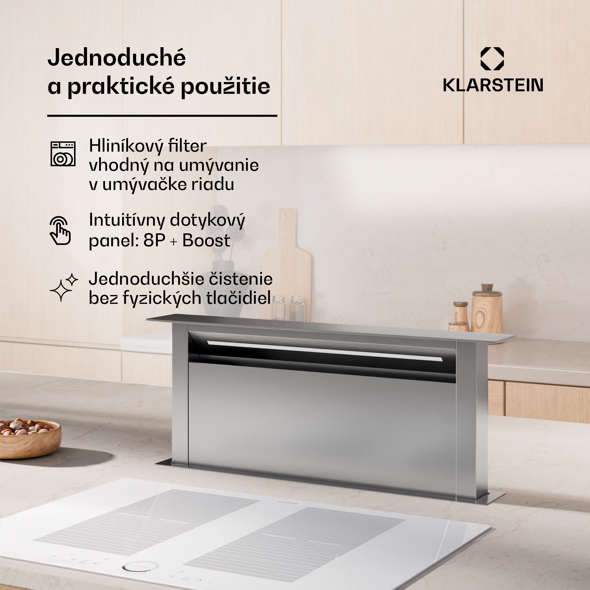 Klarstein Royal Flush Eco digestor, Výsuvný, 604 m³/h, Boost, Dotykové ovládanie, EEK A++ – Obrázok 5