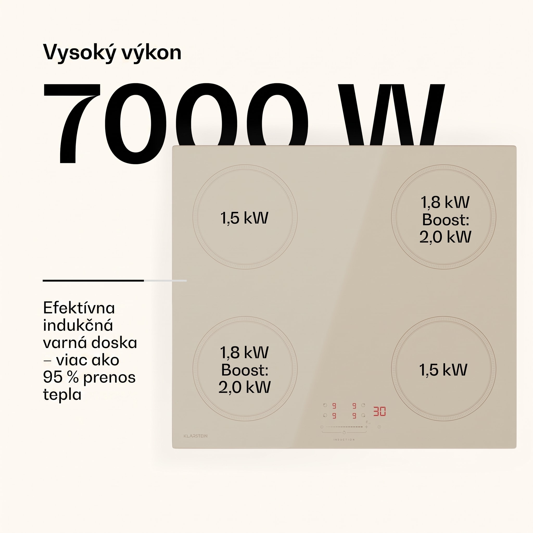Klarstein Victoria indukčná varná doska, 60 cm, 4 varné platne, posuvník, funkcia Boost – Obrázok 3