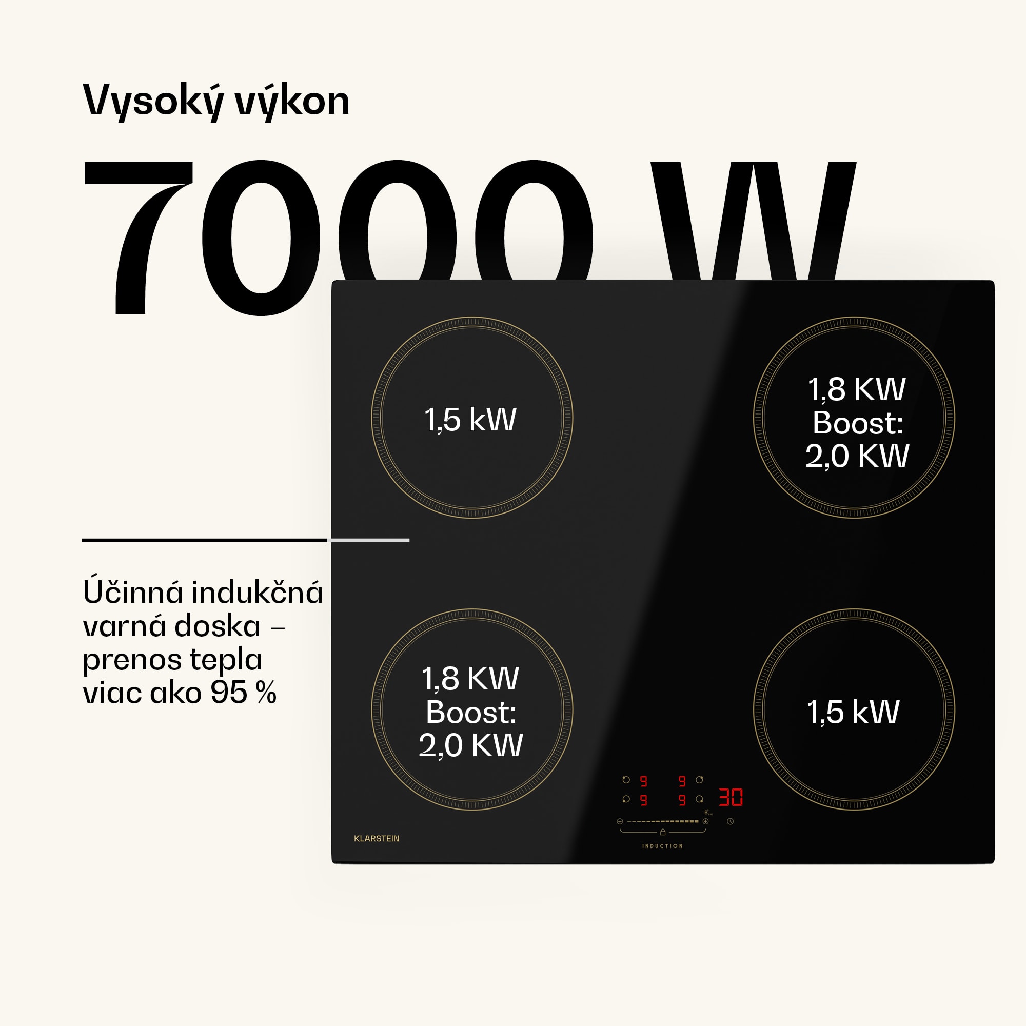Klarstein Victoria indukčná varná doska, 60 cm, 4 varné platne, posuvník, funkcia Boost – Obrázok 3