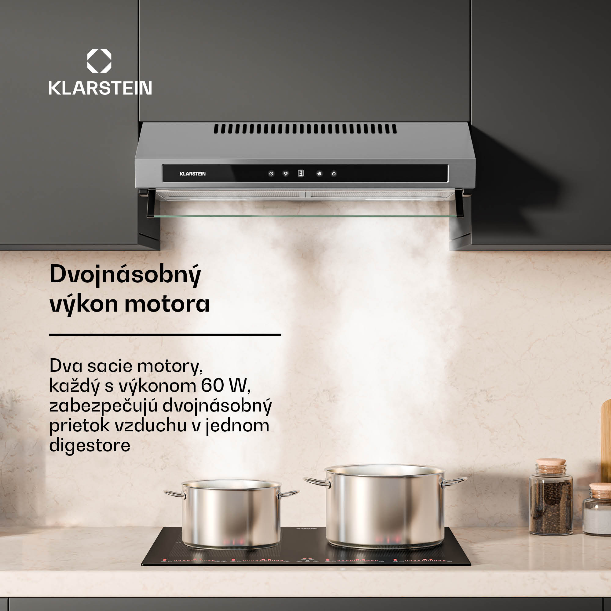 Klarstein Purista Force digestor, Kompaktný, 343 m³/h, EEK C, Technológia dvoch motorov – Obrázok 3