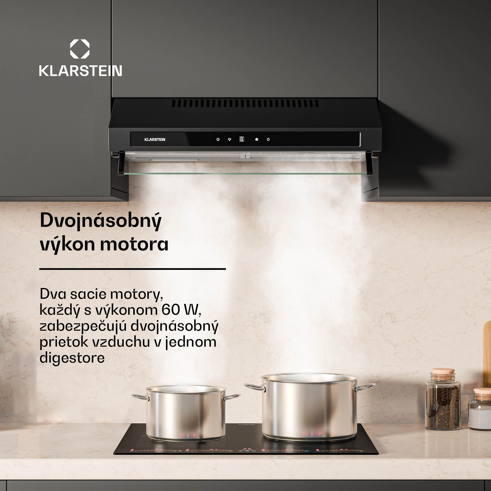 Klarstein Purista Force digestor | Kompaktný | 343 m³/h | EEK C | Technológia dvojitého motora – Obrázok 3
