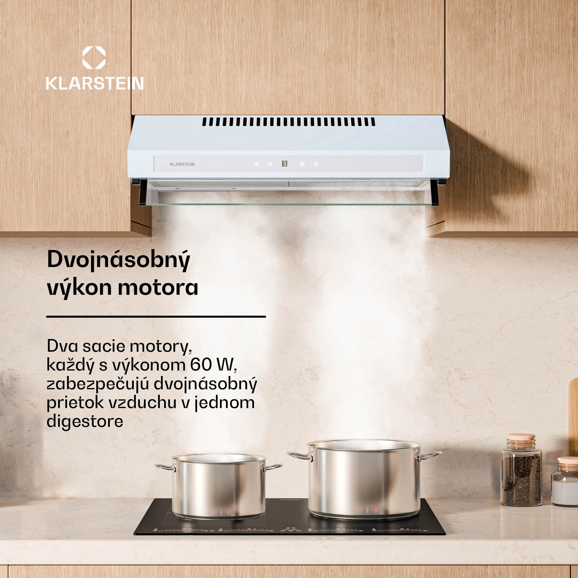 Klarstein Purista Force digestor, Kompaktný, 343 m³/h, EEK C, Technológia dvoch motorov – Obrázok 3