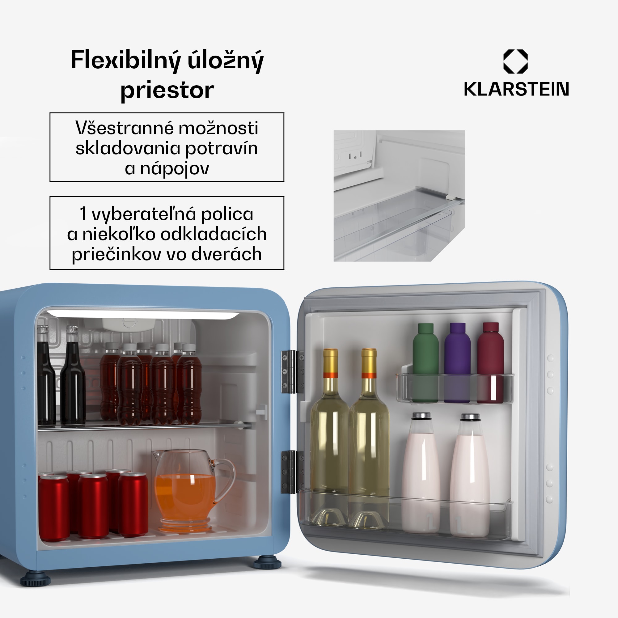 Klarstein Audrey Evo mini chladnička, 43 l, retro dizajn, tichá, kompaktná, 3 farby – Obrázok 5